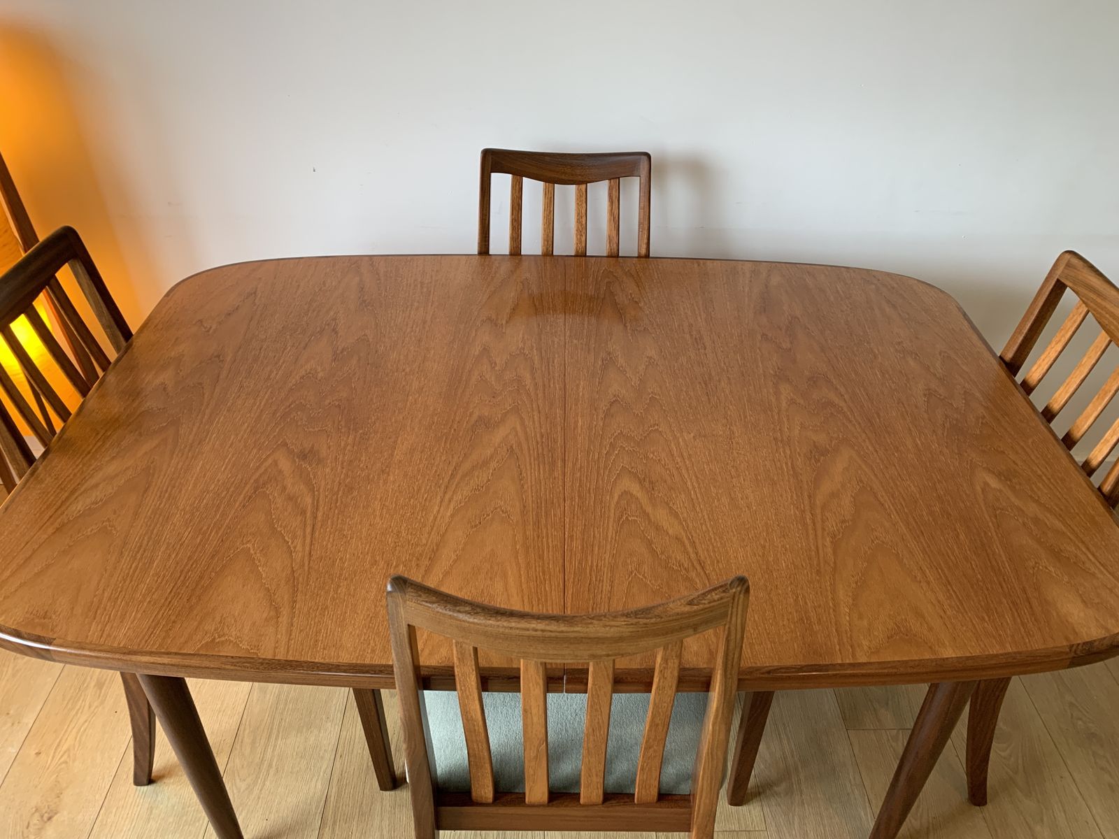 Restored G Plan Fresco Extending Table & 6 G Plan Lesley Dandy Designed Dining Chairs photo vinterior