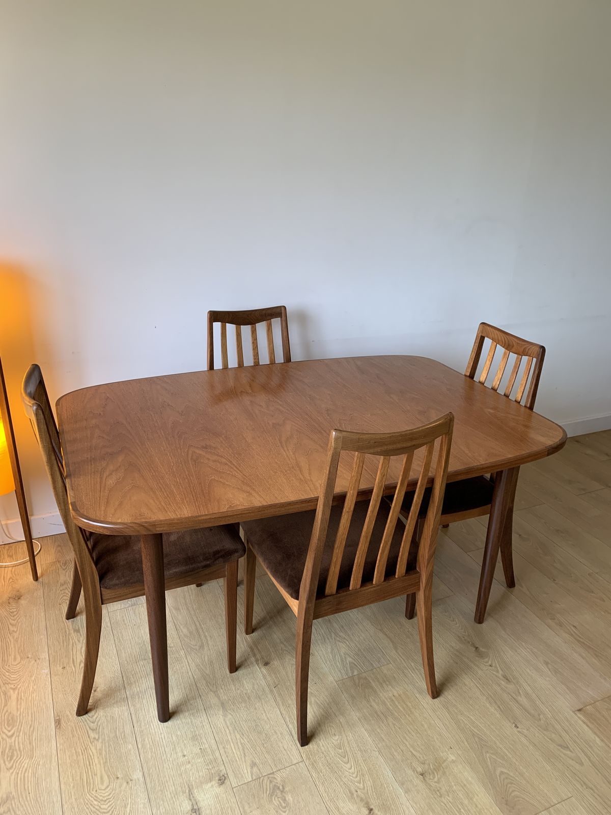 Restored G Plan Fresco Extending Table & 6 G Plan Lesley Dandy Designed Dining Chairs photo for sale