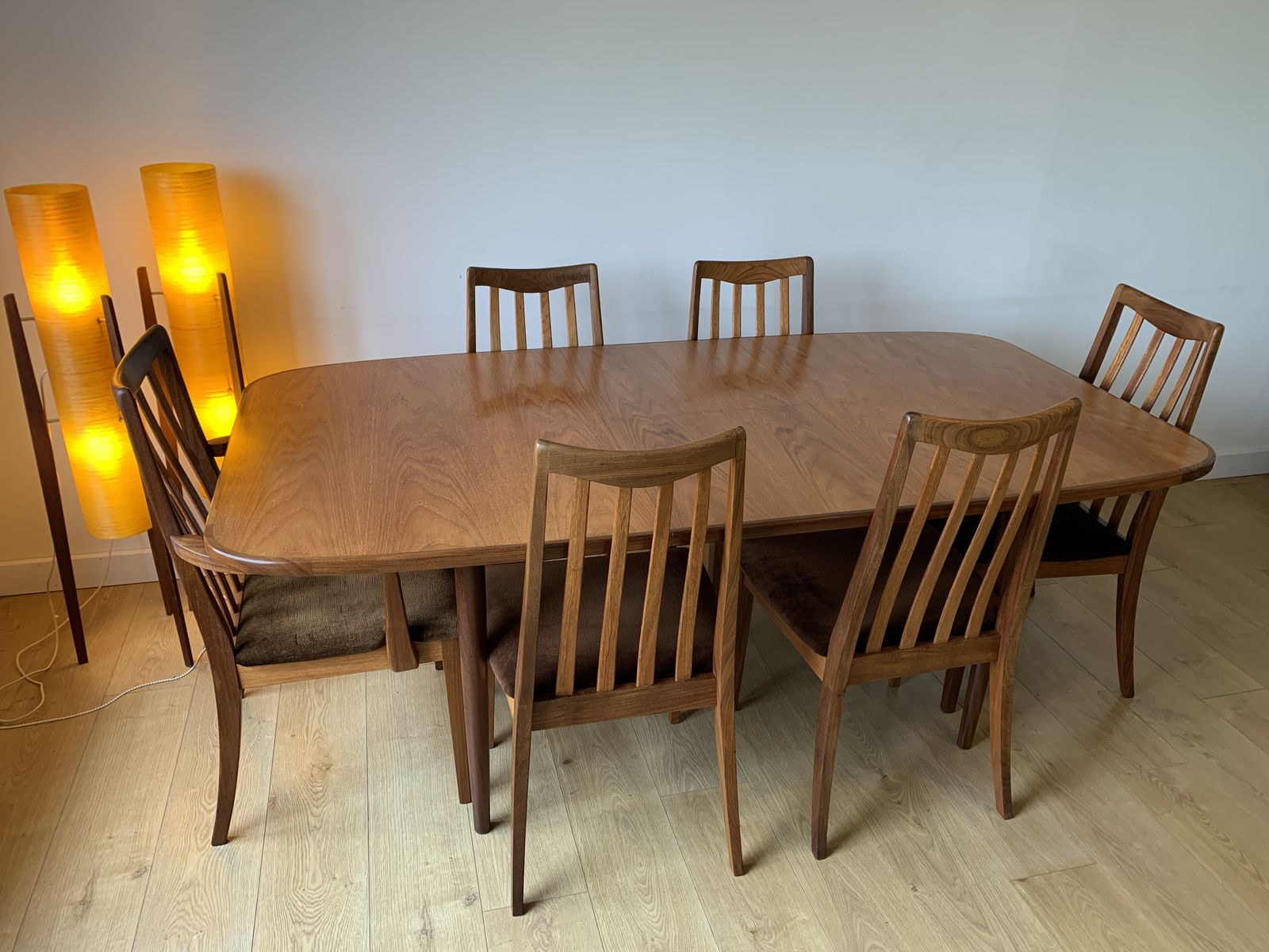 Restored G Plan Fresco Extending Table & 6 G Plan Lesley Dandy Designed Dining Chairs photo vinterior