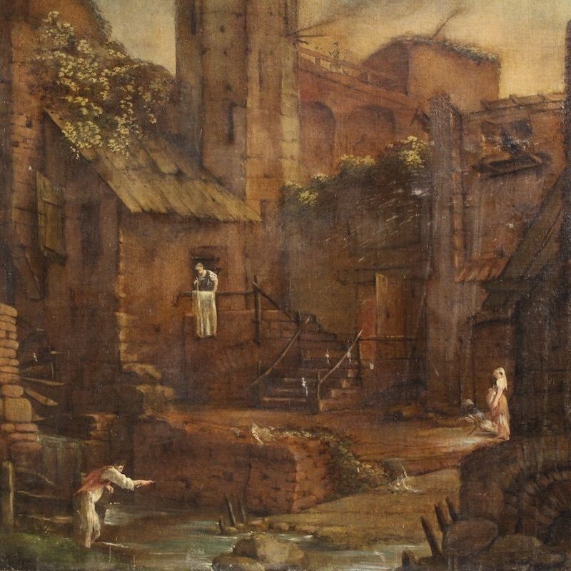 Peinture de paysage espagnole d'époque, XVIIIe siècle photo for sale
