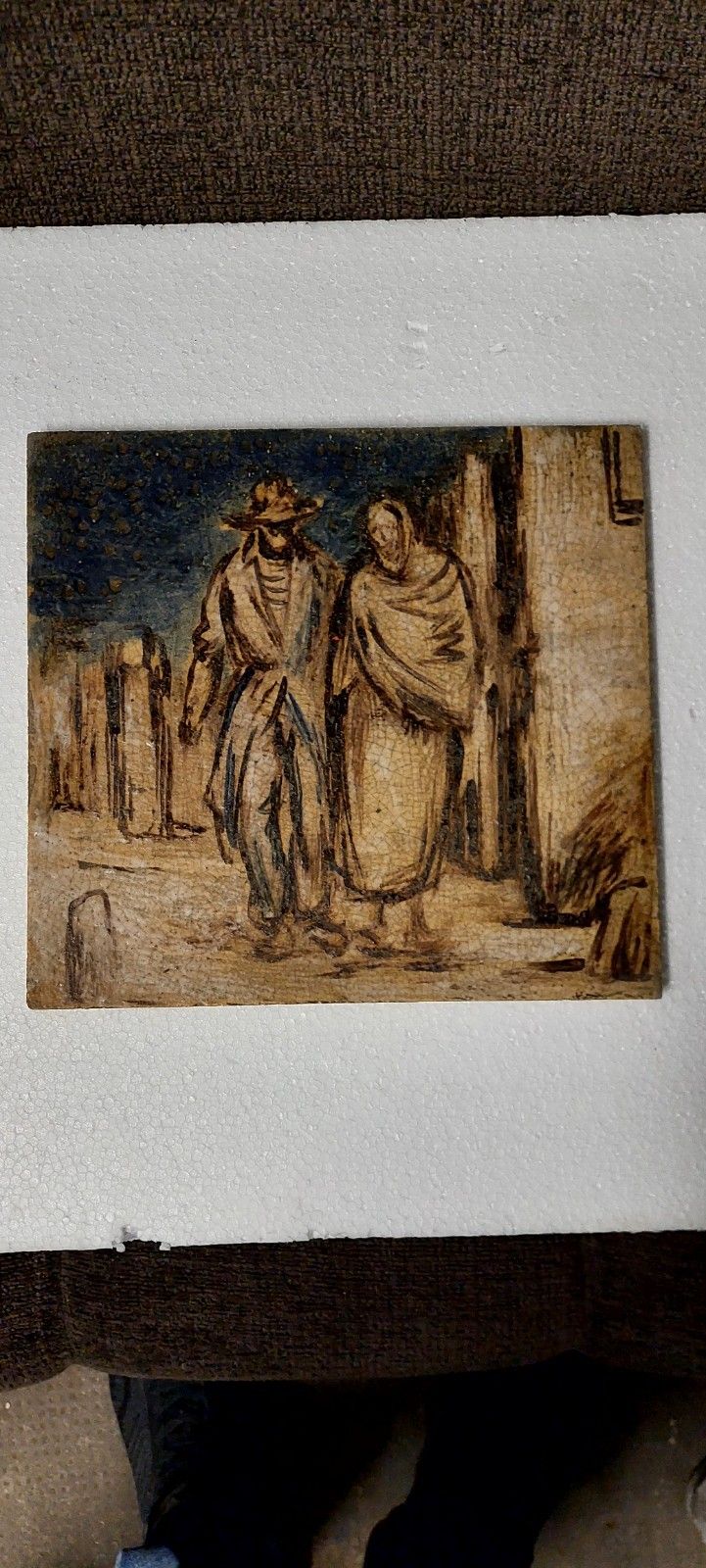 Stoneware Formella Characters Painted Enamel Unique Work R.Pucci photo vintage