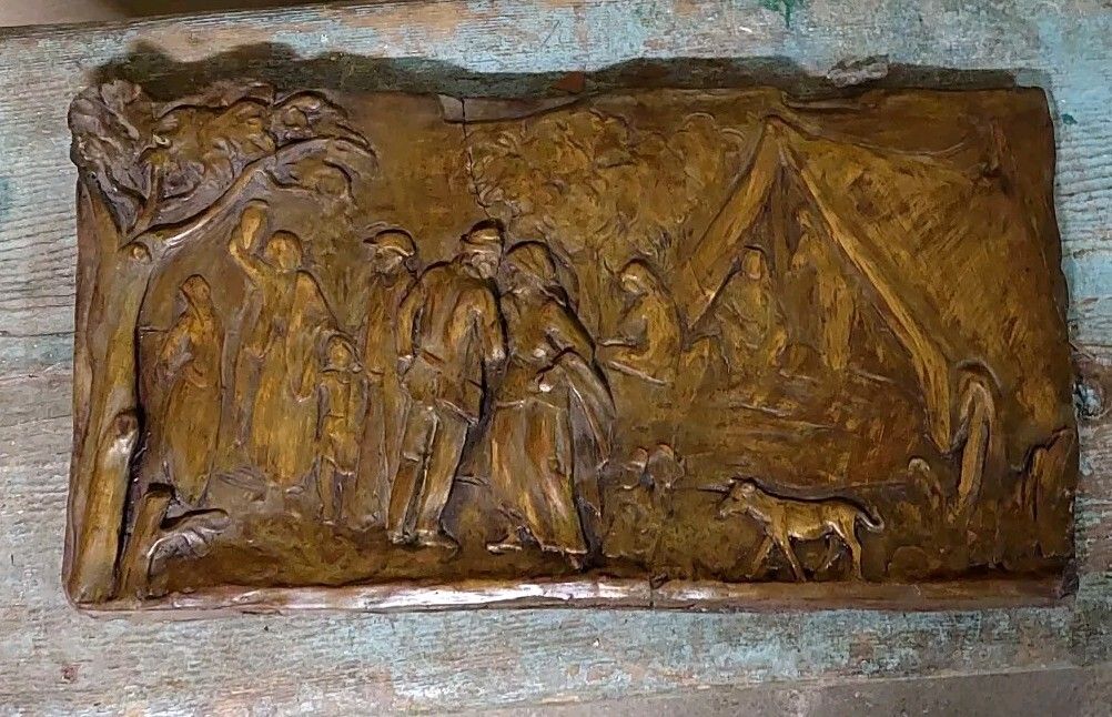 Terracotta Pannello  Bassorilievo Roberto Pucci  Festa Paesana Anni 50 photo vintage