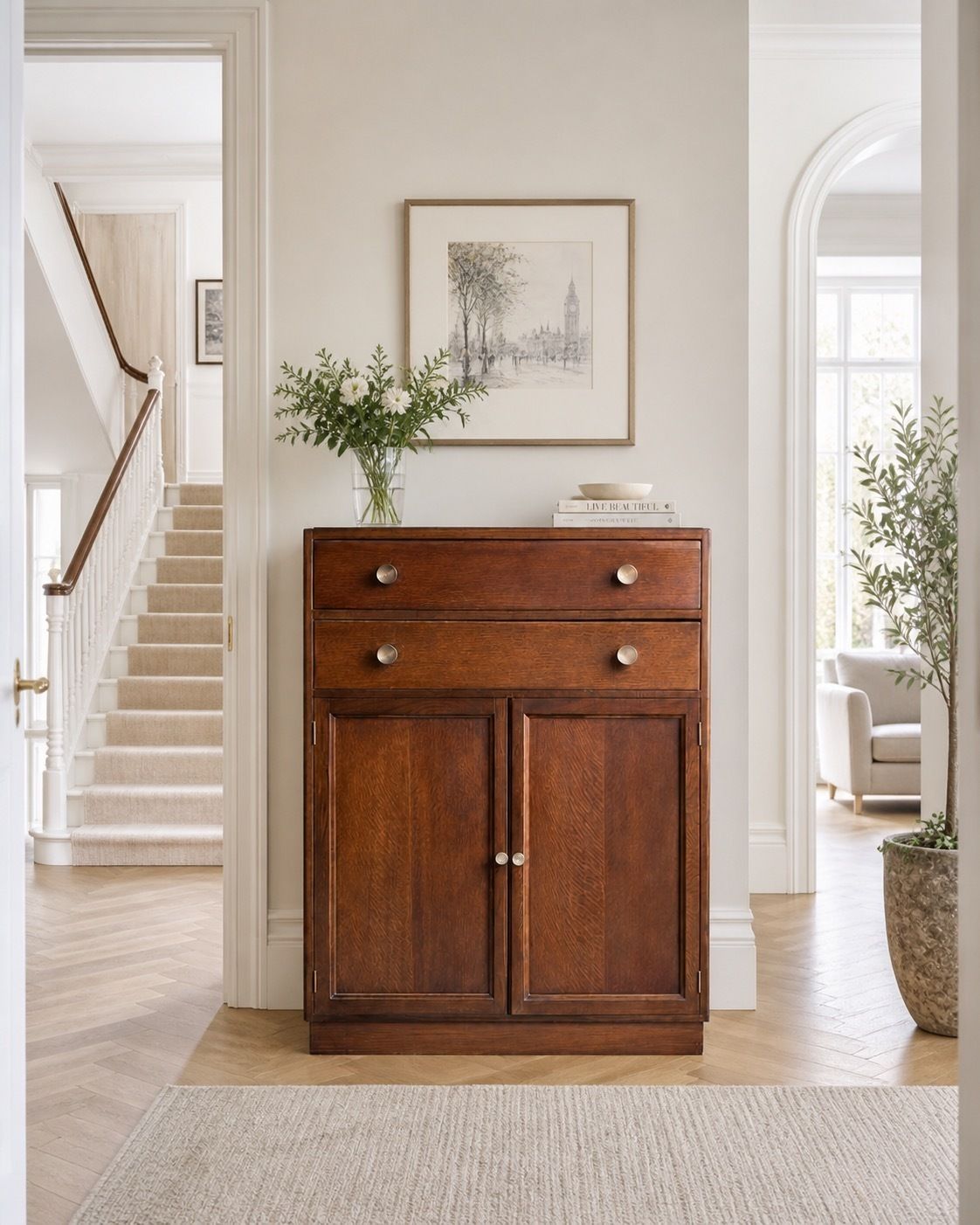 Character Vintage Wooden Housekeeper’s Hall Cupboard With Two Drawers
