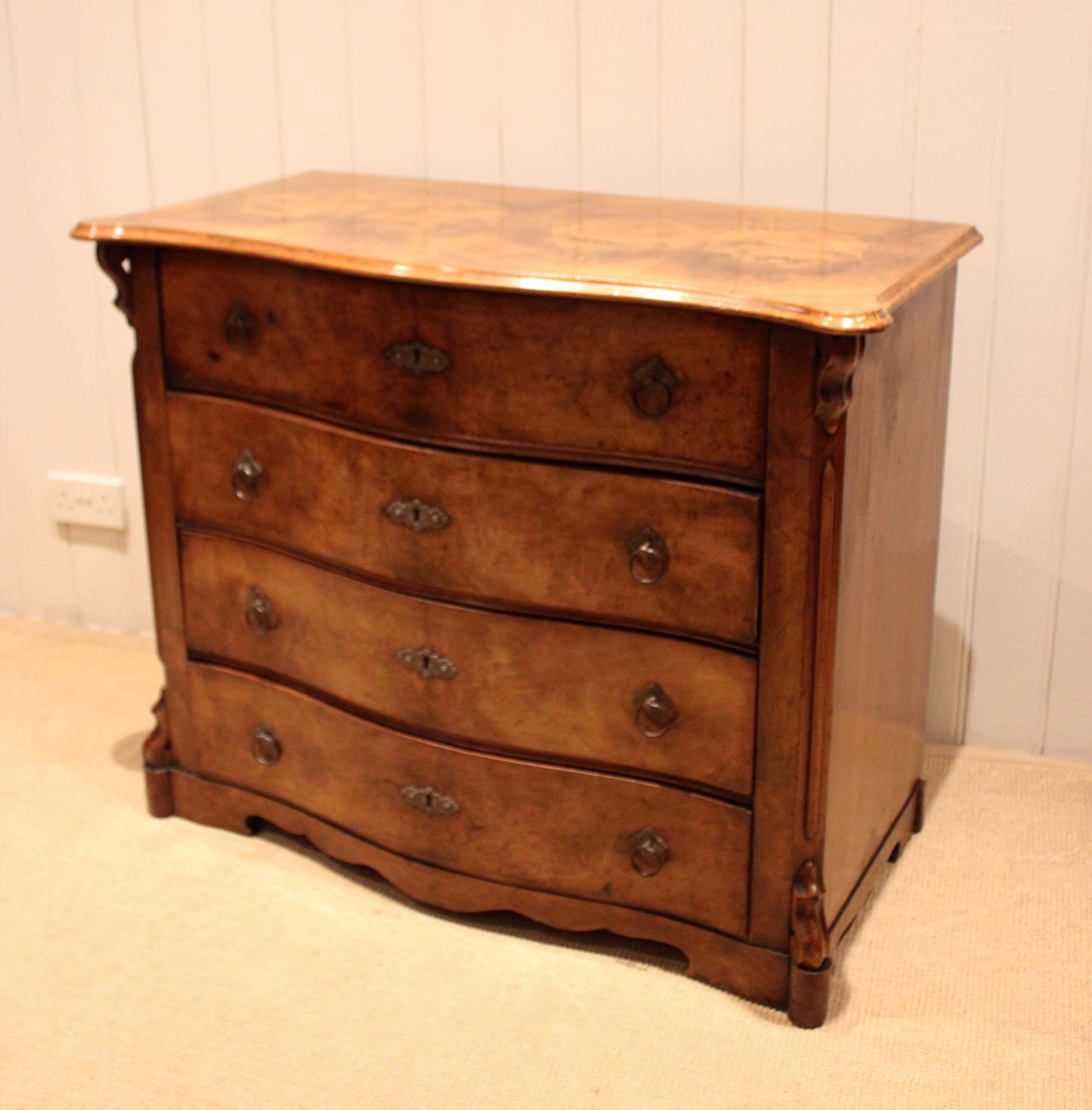 Mid 19th Century Burr Walnut Chest Of Drawers photo for sale
