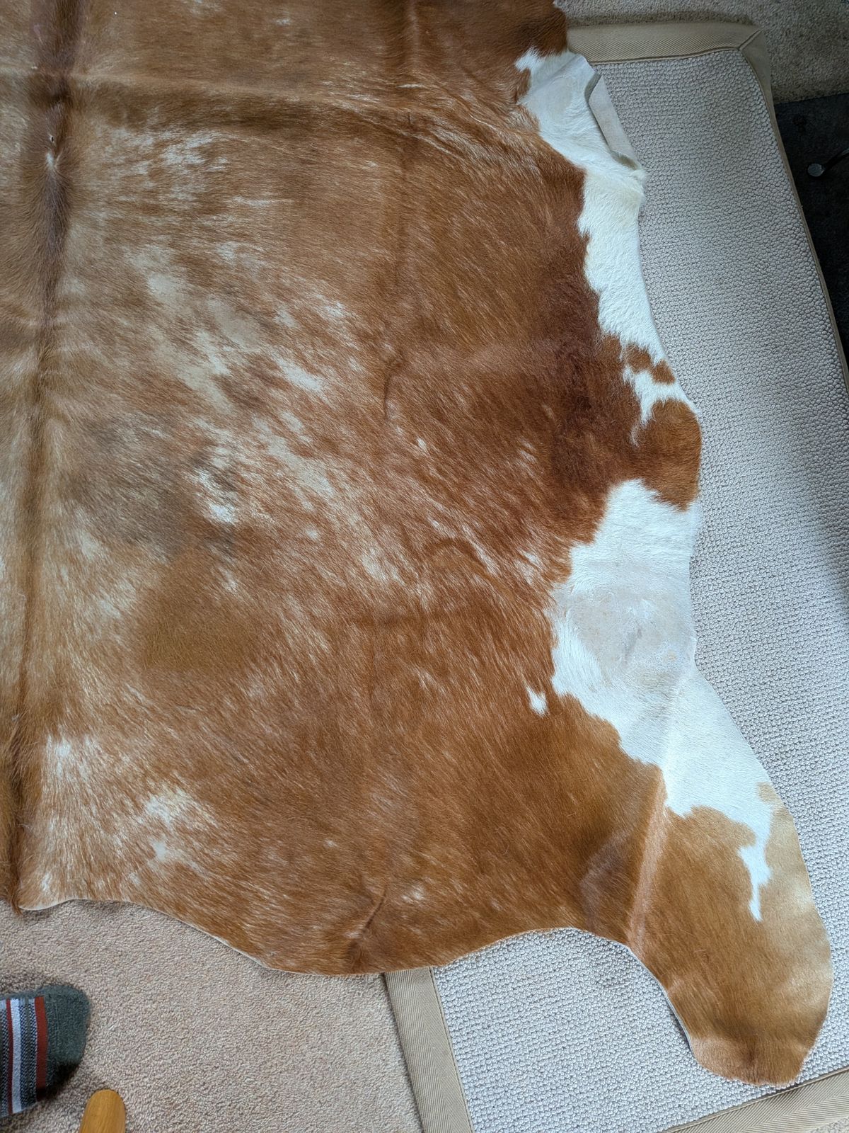 Vintage 1990s Texas Cowhide Rug   Genuine Large Brown/White Hide photo buy