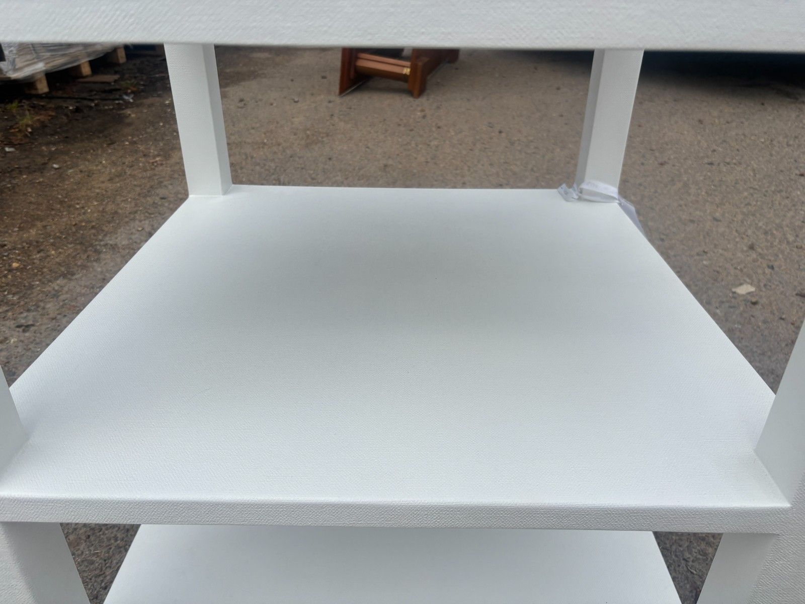 photo for sale Made Goods Jarin Designer White Side Table With Faux Belgian Linen Finish