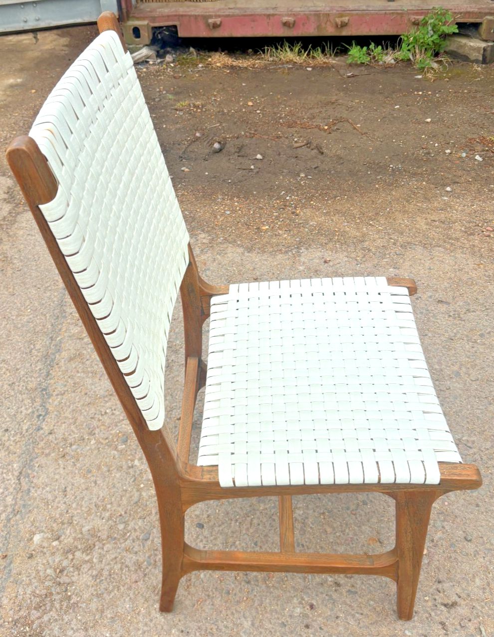 Made Goods Rawley Faux Flat White Rattan/ Teak Side Chair Ex Display photo Furniture