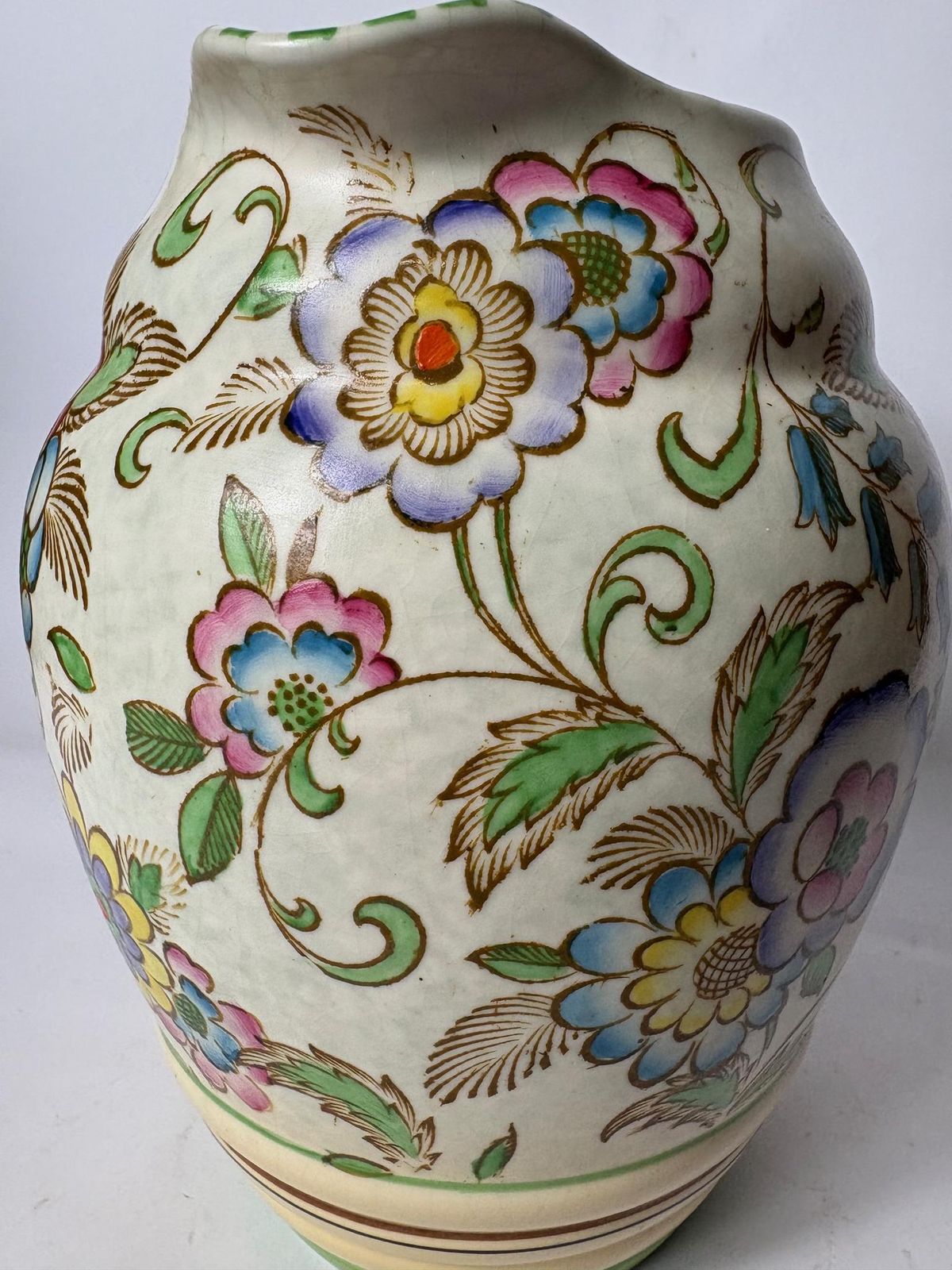 Art Deco Roskyl Pottery Jug With Floral Decoration, England C.1930s photo vintage