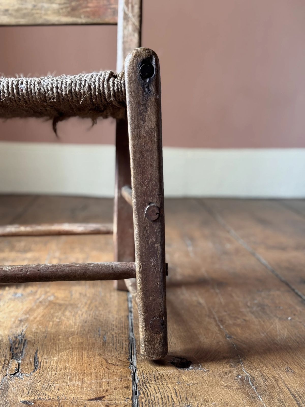 Furniture 19th Century Irish Sugan Chair With Historic Paint photo
