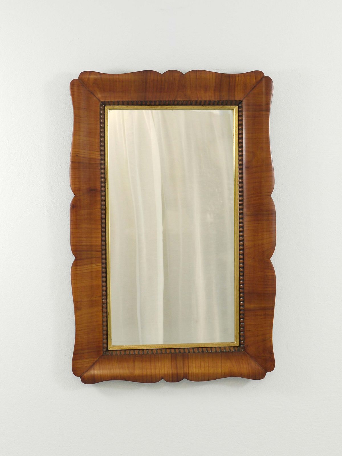 Square Biedermeier Carved Scalloped Cherry Gilt Wood Wall Mirror, Vienna, 1850s