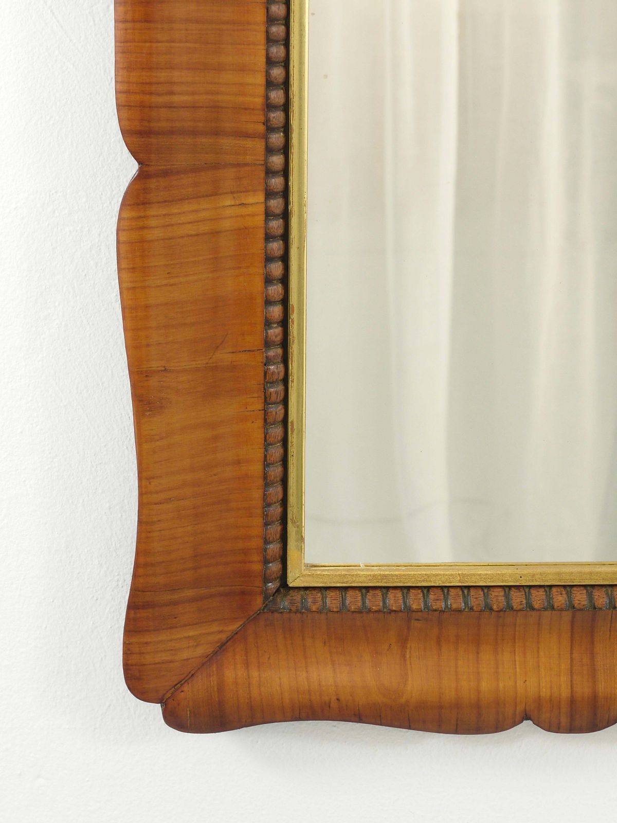 Square Biedermeier Carved Scalloped Cherry Gilt Wood Wall Mirror, Vienna, 1850s photo vinterior