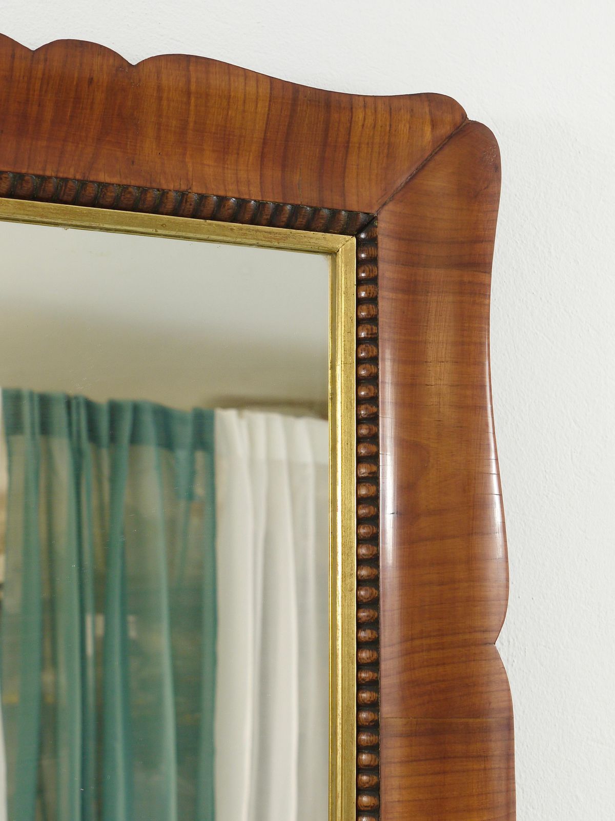 1054.0 Square Biedermeier Carved Scalloped Cherry Gilt Wood Wall Mirror, Vienna, 1850s photo