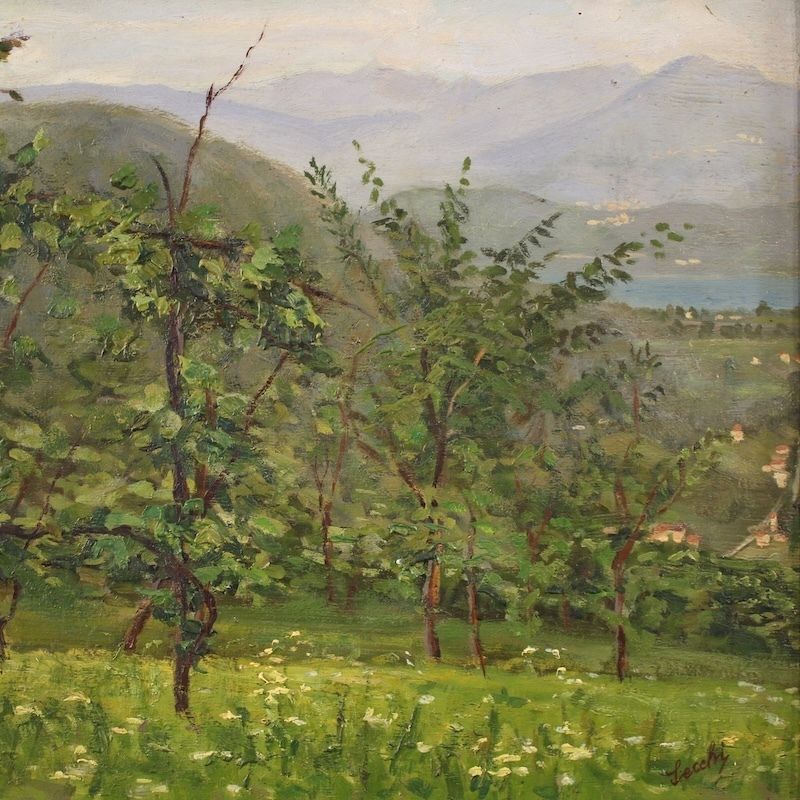 2850.0 Triptyque de peintures italiennes du XXe siècle, vue du lac de Lugano photo