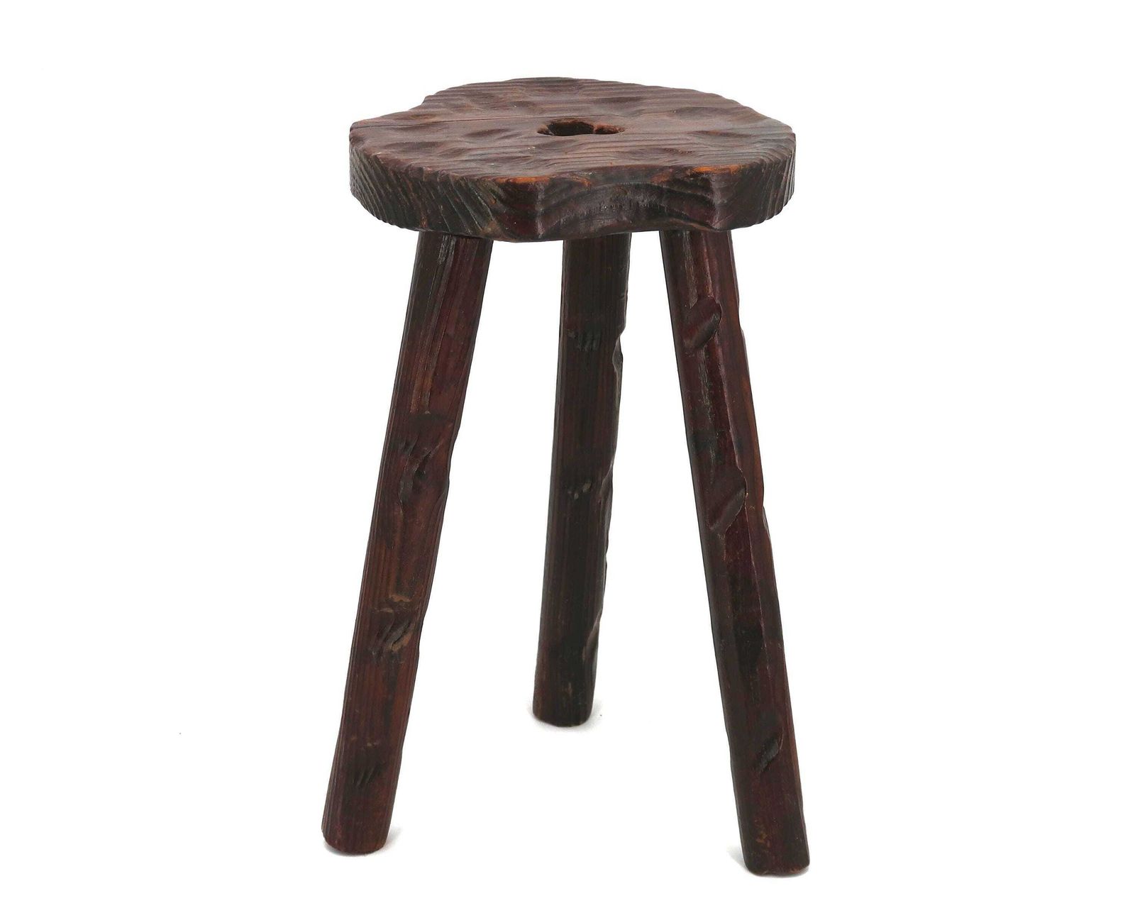 French Wooden Tripod Stool, 1950s / Wood, Home Decor, Plant Stand, Rustic Furniture, Cottage, France, Brut