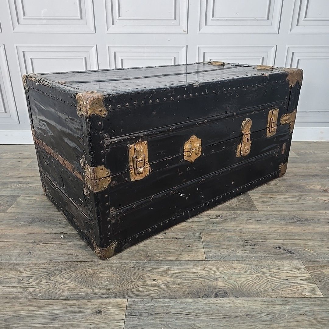 Antique Steamer Trunk Wardrobe Clothes Chest Cabin Trunk Drawers Hanging Rail photo furniture