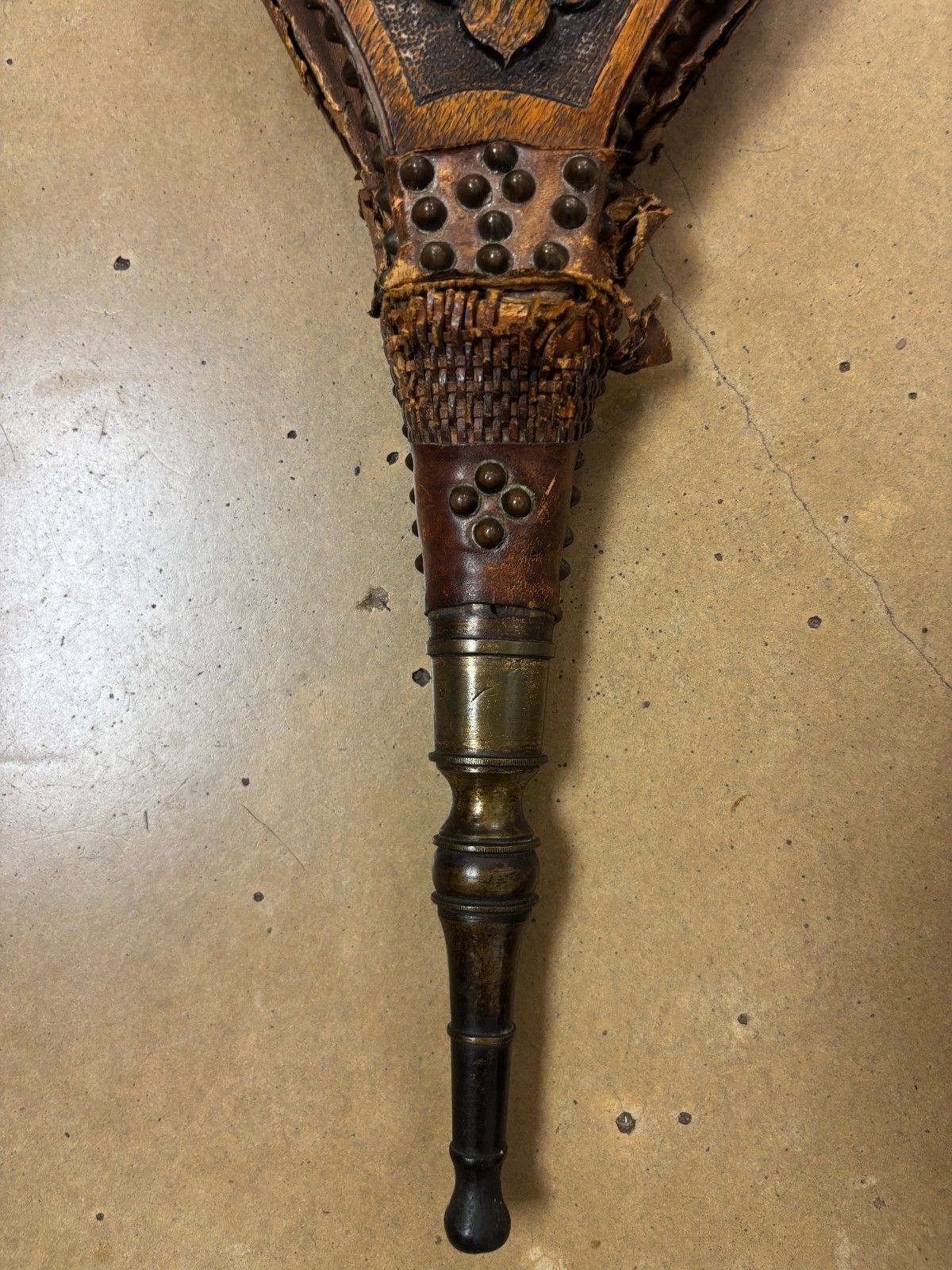 Antique Arts & Crafts Style Wood & Leather Fire Bellows As Found photo for sale