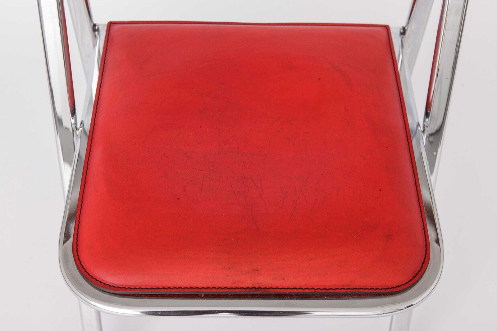 Tamara Folding Chair By Arrben Italy 1970s | Chrome Frame & Red Leather | Vintage Italian Design photo for sale