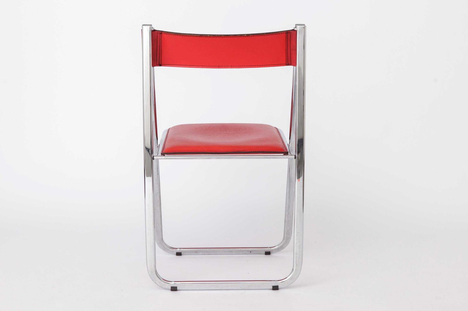 Tamara Folding Chair By Arrben Italy 1970s | Chrome Frame & Red Leather | Vintage Italian Design photo vinterior