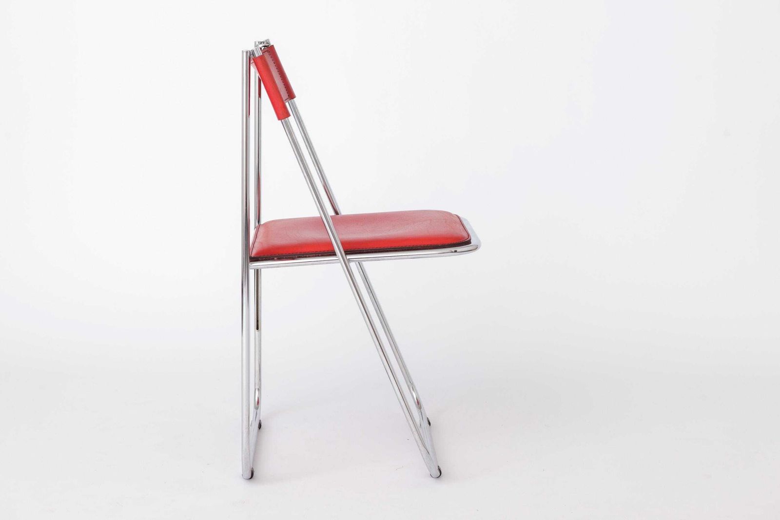 Tamara Folding Chair By Arrben Italy 1970s | Chrome Frame & Red Leather | Vintage Italian Design photo vintage