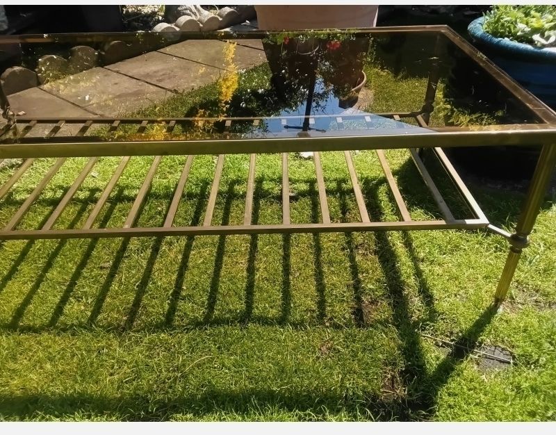 Big, Big Reduction.....Magnificent Vintage Brass Framed, Smoke Glass Top, Coffee Table. photo 195.0