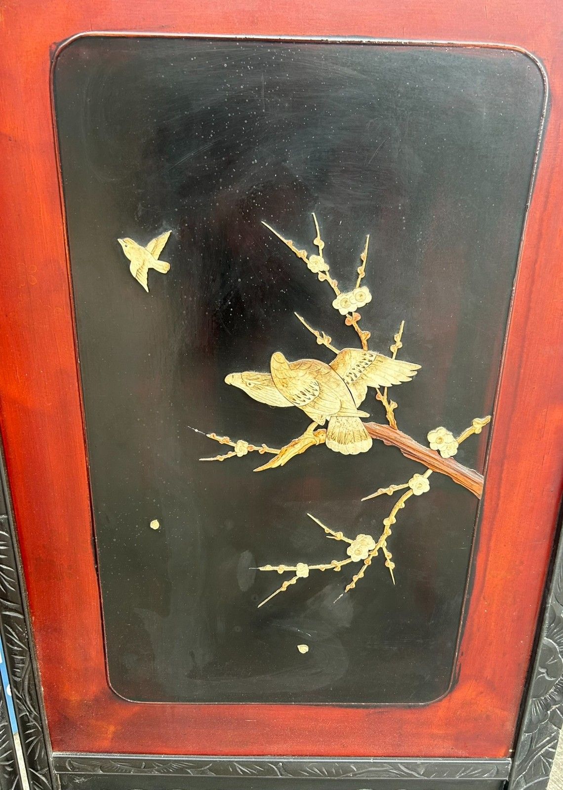 Antique Japanese Dress Screen Divider Hand Painted & Carved Birds Meiji Period photo Home Decor