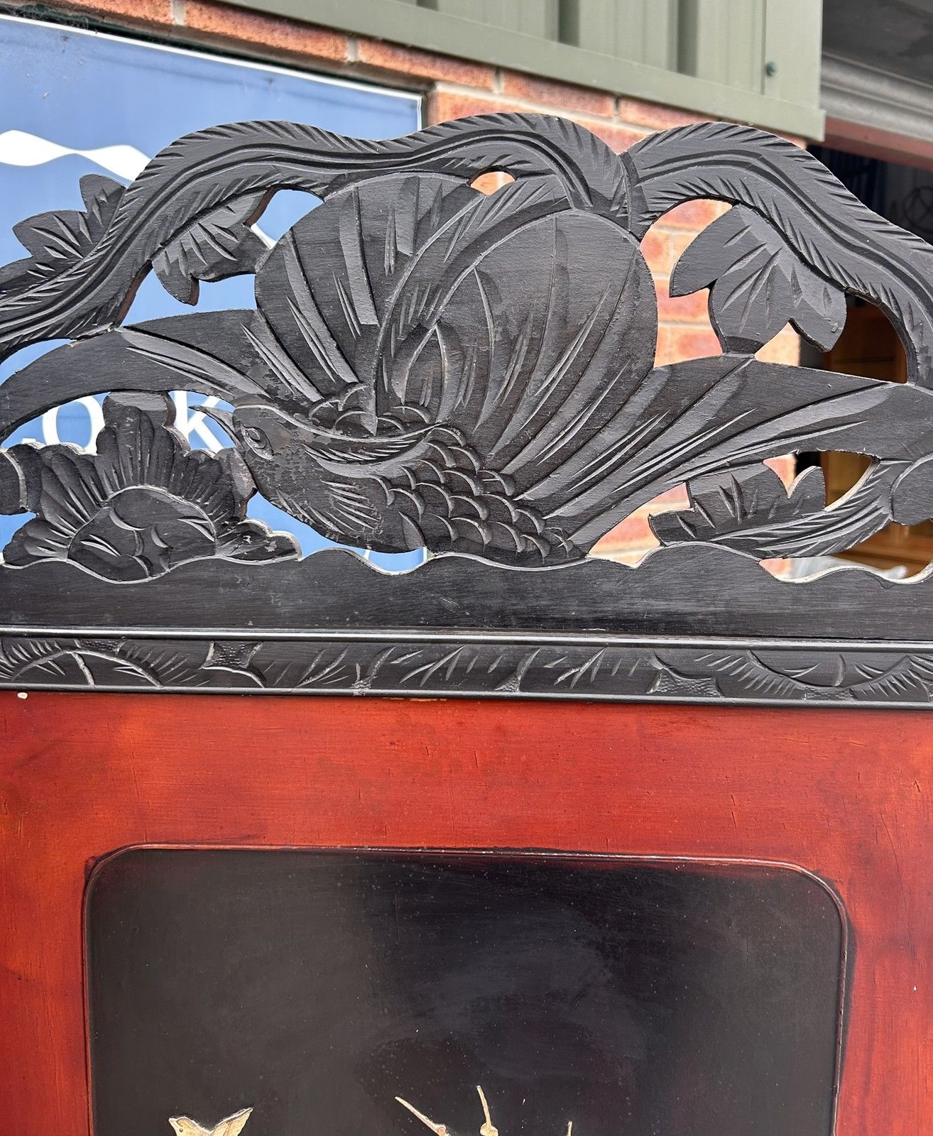 Home Decor Antique Japanese Dress Screen Divider Hand Painted & Carved Birds Meiji Period photo