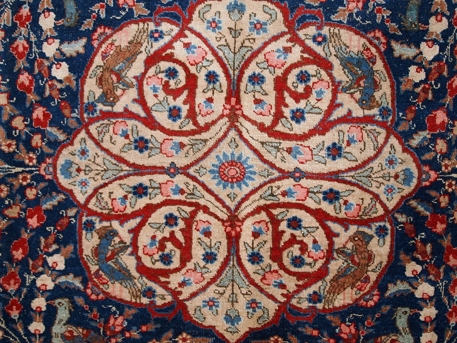 Textiles Handmade Antique Wool Rug With Floral Medallion & Birds — 190 × 292 Cm — 1920s photo
