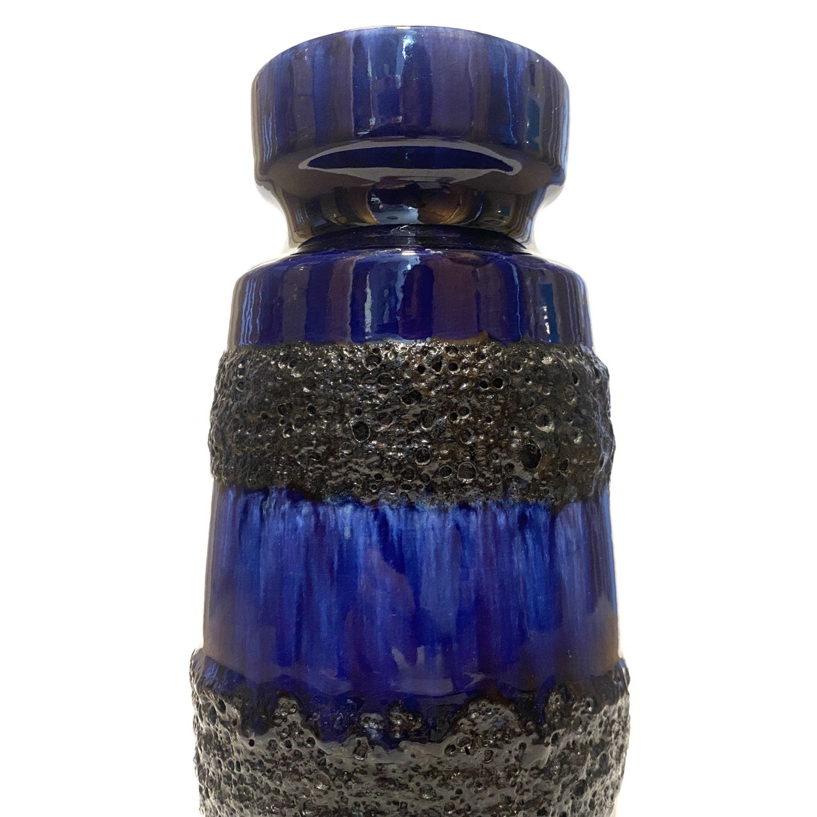 Scheurich Keramik 242 22 Vase In Blue & Black Fat Lava Glaze, 1970s West German Pottery photo for sale