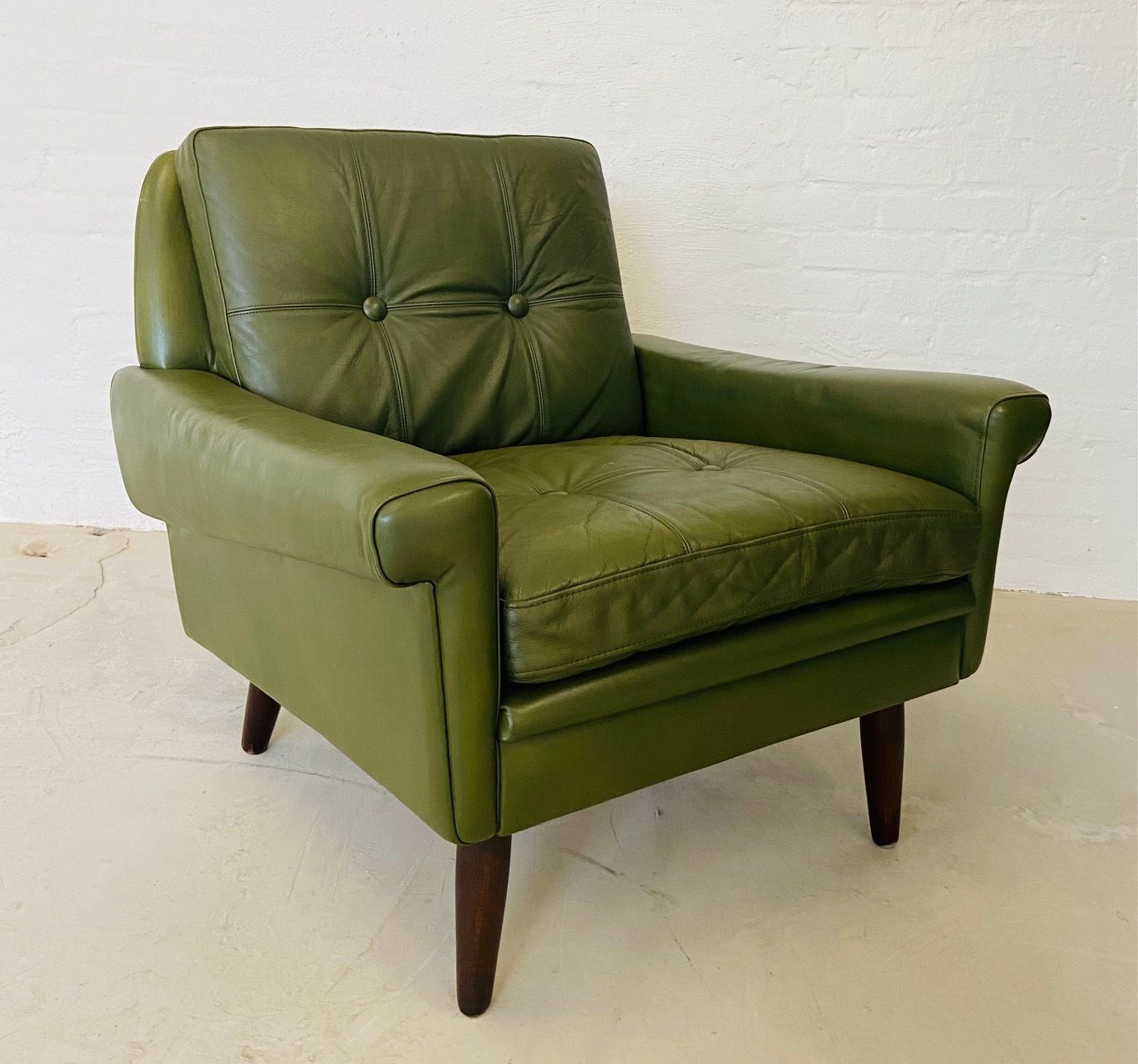 photo for sale Vintage Danish Mid Century Svend Skipper Olive Green Lounge Chair 1965