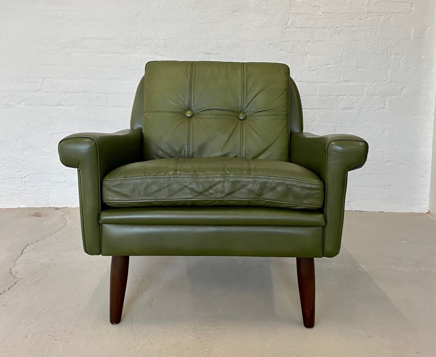 Furniture Vintage Danish Mid Century Svend Skipper Olive Green Lounge Chair 1965 photo