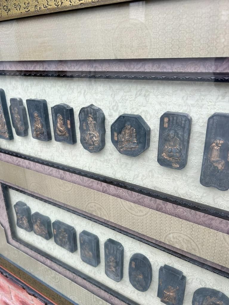 Antique Chinese Oriental Bamboo Style Framed Collection Of Ink Printing Blocks photo Art