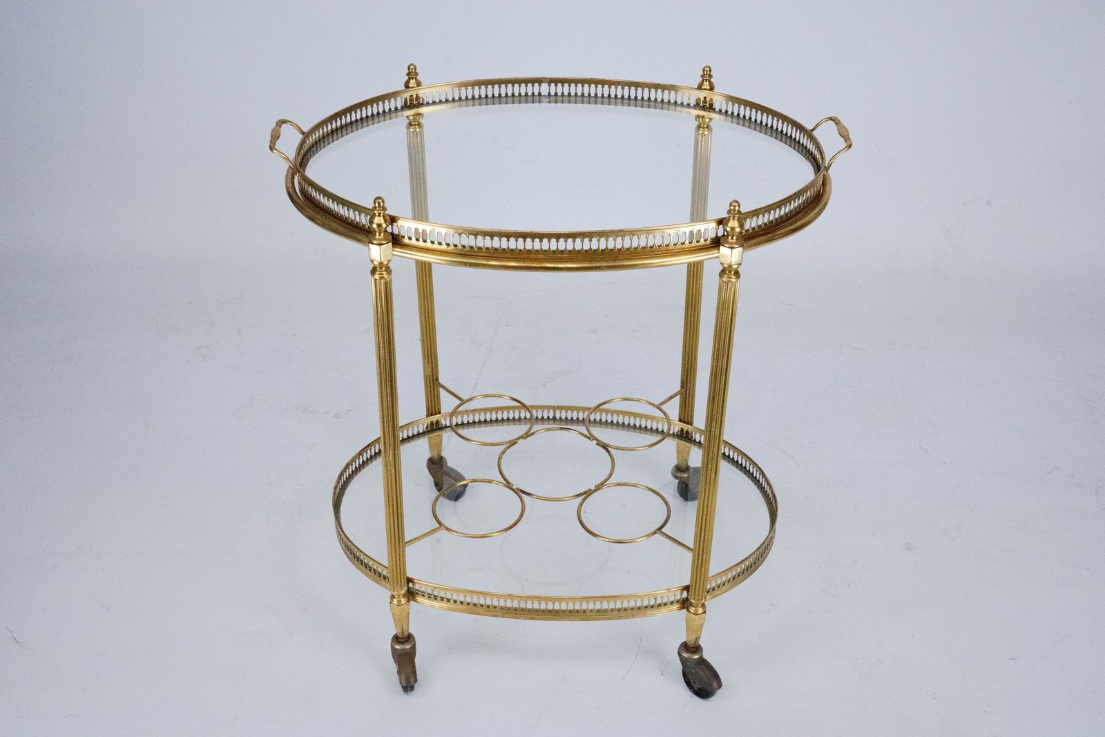 Small Mid Century Italian Brass Bar Cart With Removable Tray, 1950s