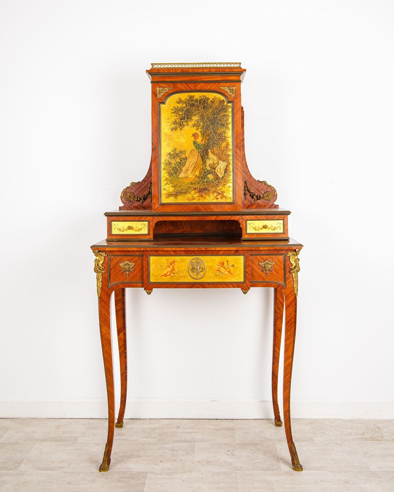 Antique French Kingwood Writing Cabinet With Vernis Martin Panels & Ormolu Mounts   Napoleon III, C.1870