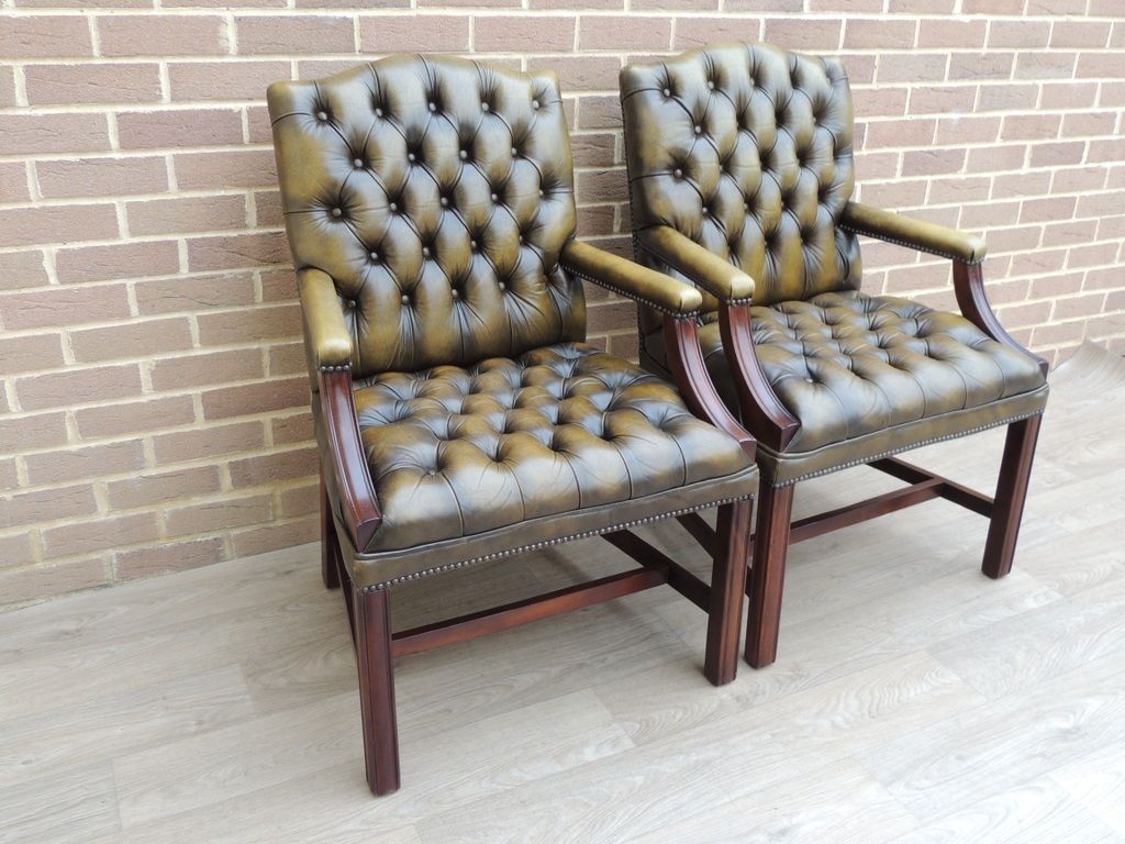 Pair Of Vintage English Chesterfield Gainsborough Chairs photo 999.0