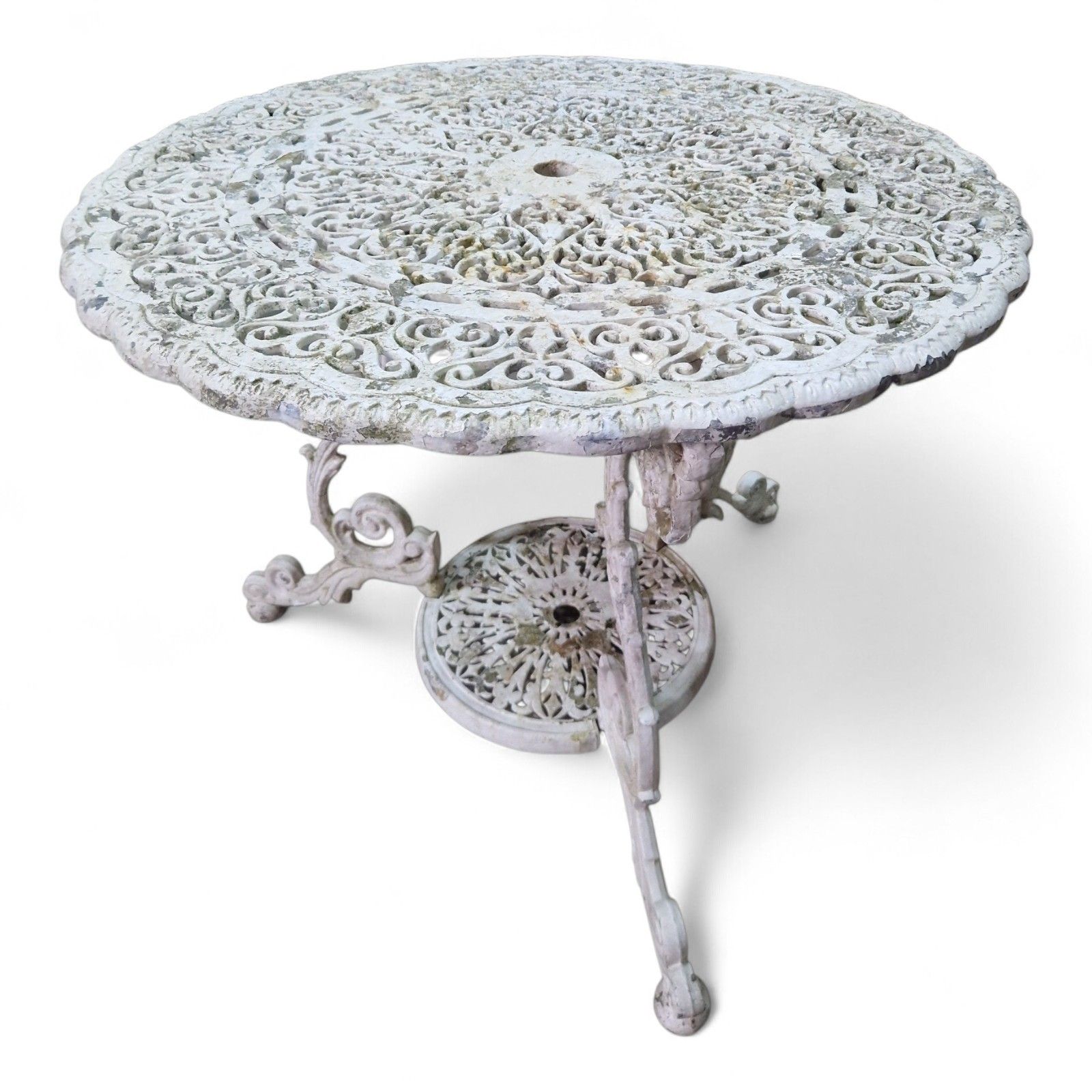 Antique Cast Iron Garden Table Ornate Circular Patio Bistro Parasol Hole Large photo buy