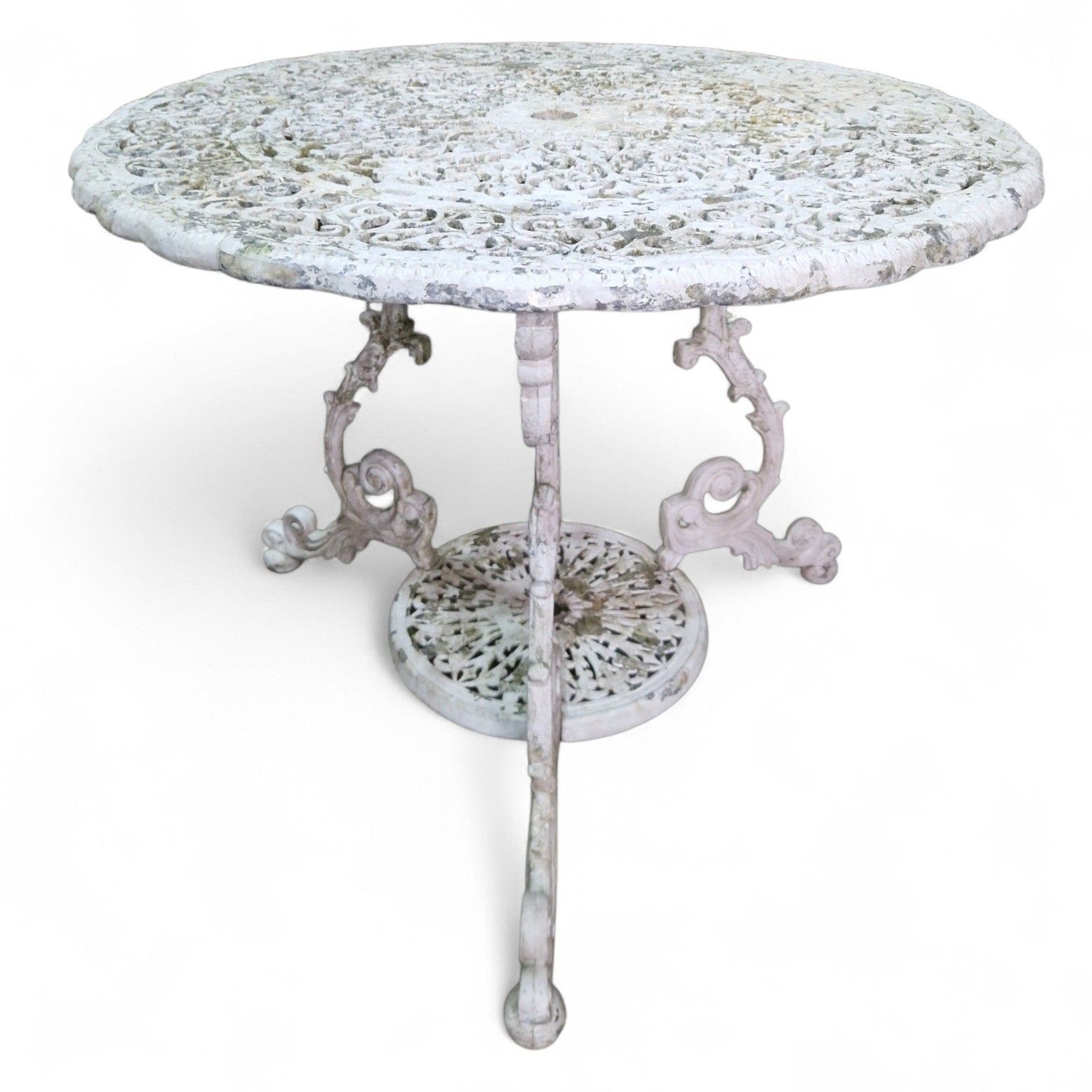 photo vinterior Antique Cast Iron Garden Table Ornate Circular Patio Bistro Parasol Hole Large