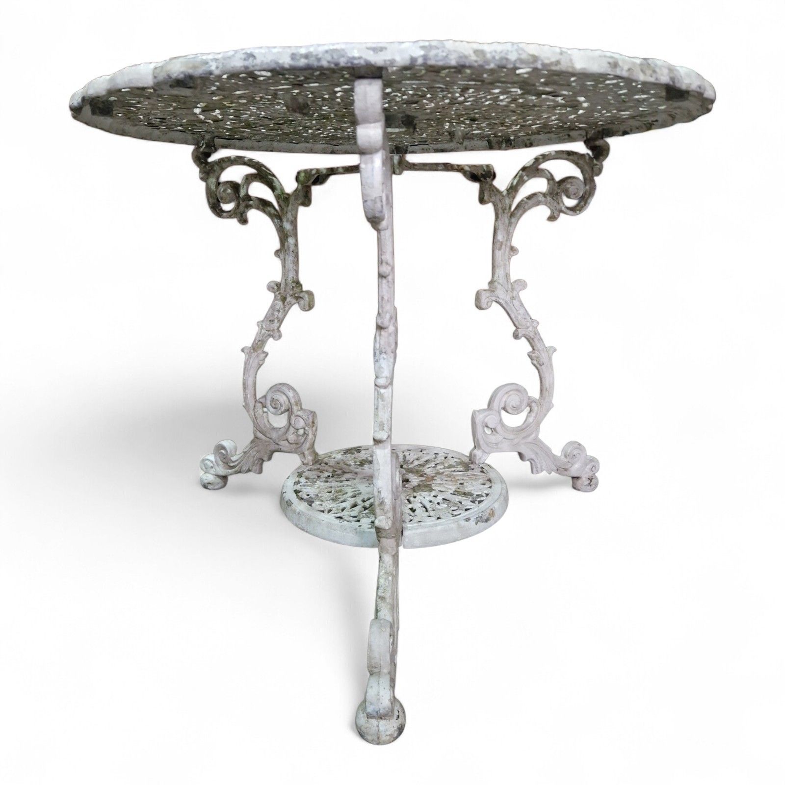 photo buy Antique Cast Iron Garden Table Ornate Circular Patio Bistro Parasol Hole Large