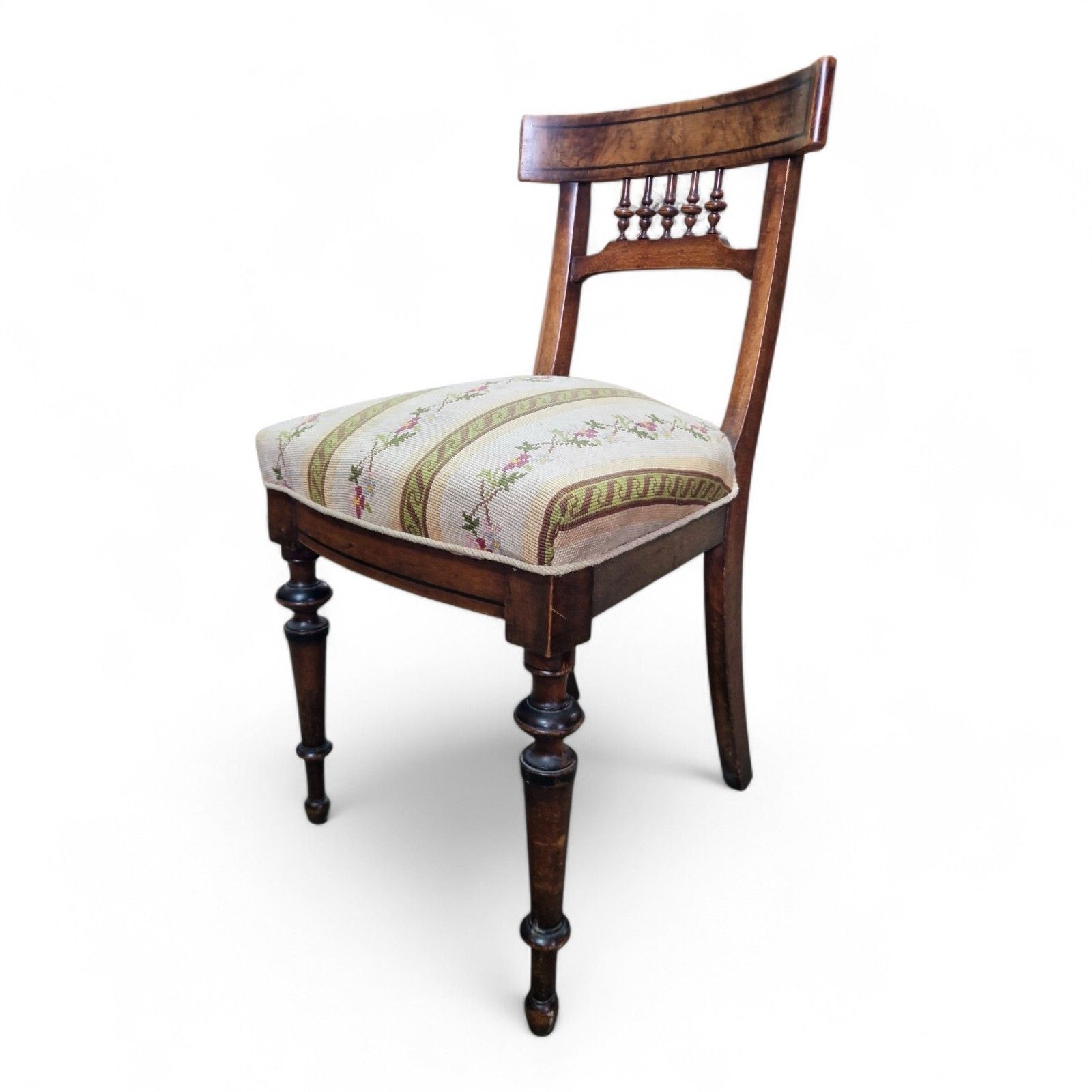 Antique Victorian Walnut Chair Continental Spindle Back Embroidered Seat photo vinterior