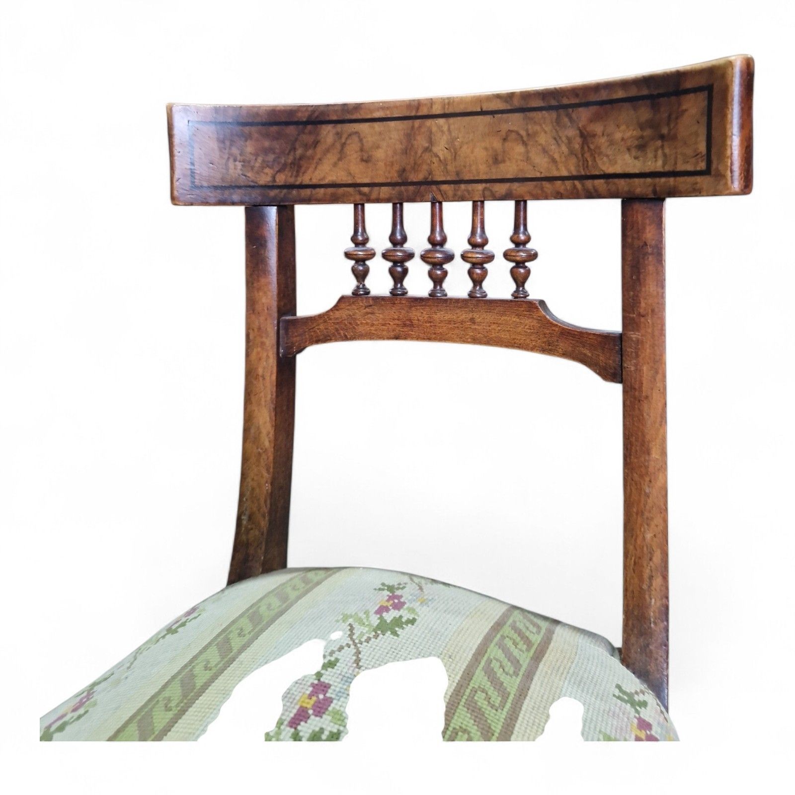 Antique Victorian Walnut Chair Continental Spindle Back Embroidered Seat photo vintage