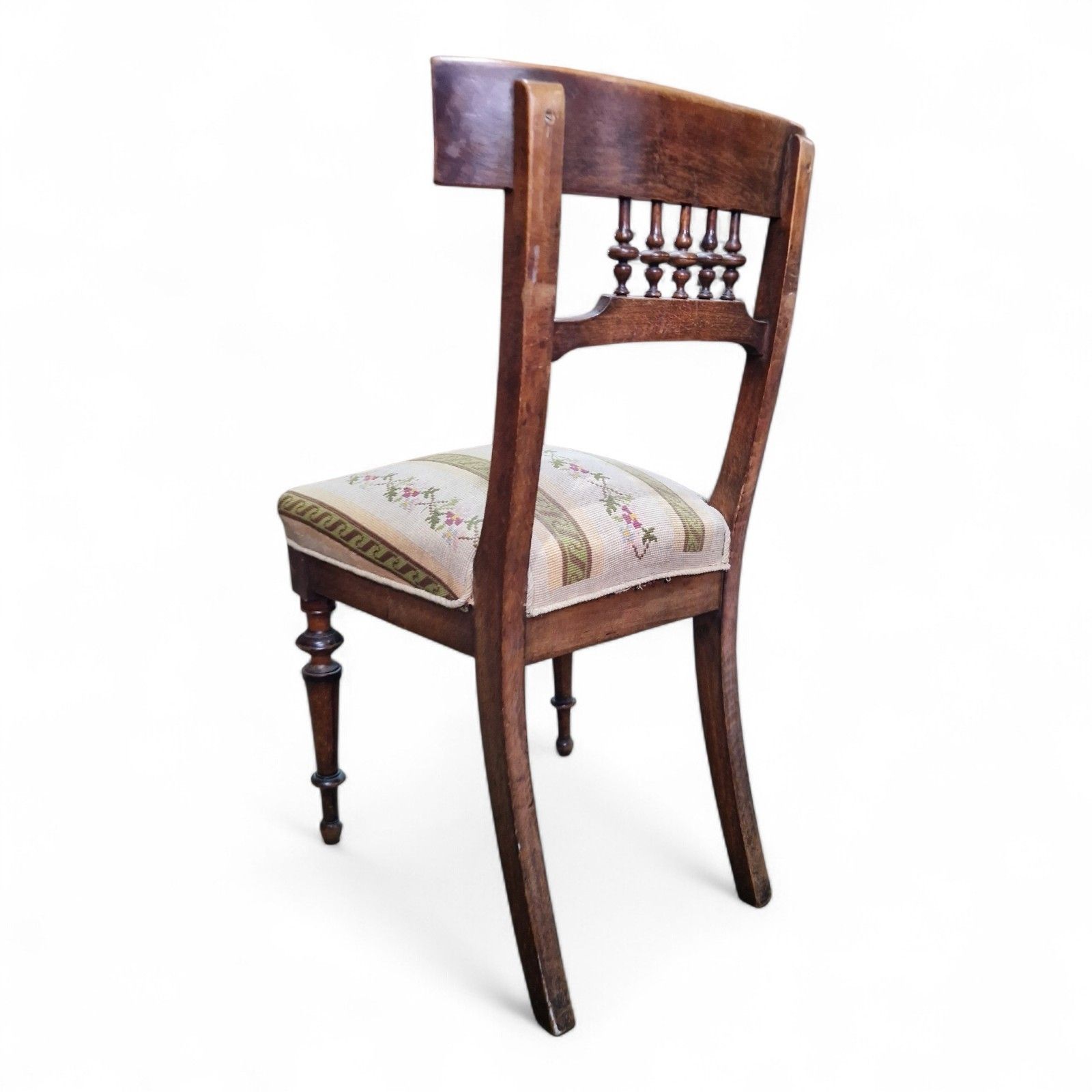 75.0 Antique Victorian Walnut Chair Continental Spindle Back Embroidered Seat photo