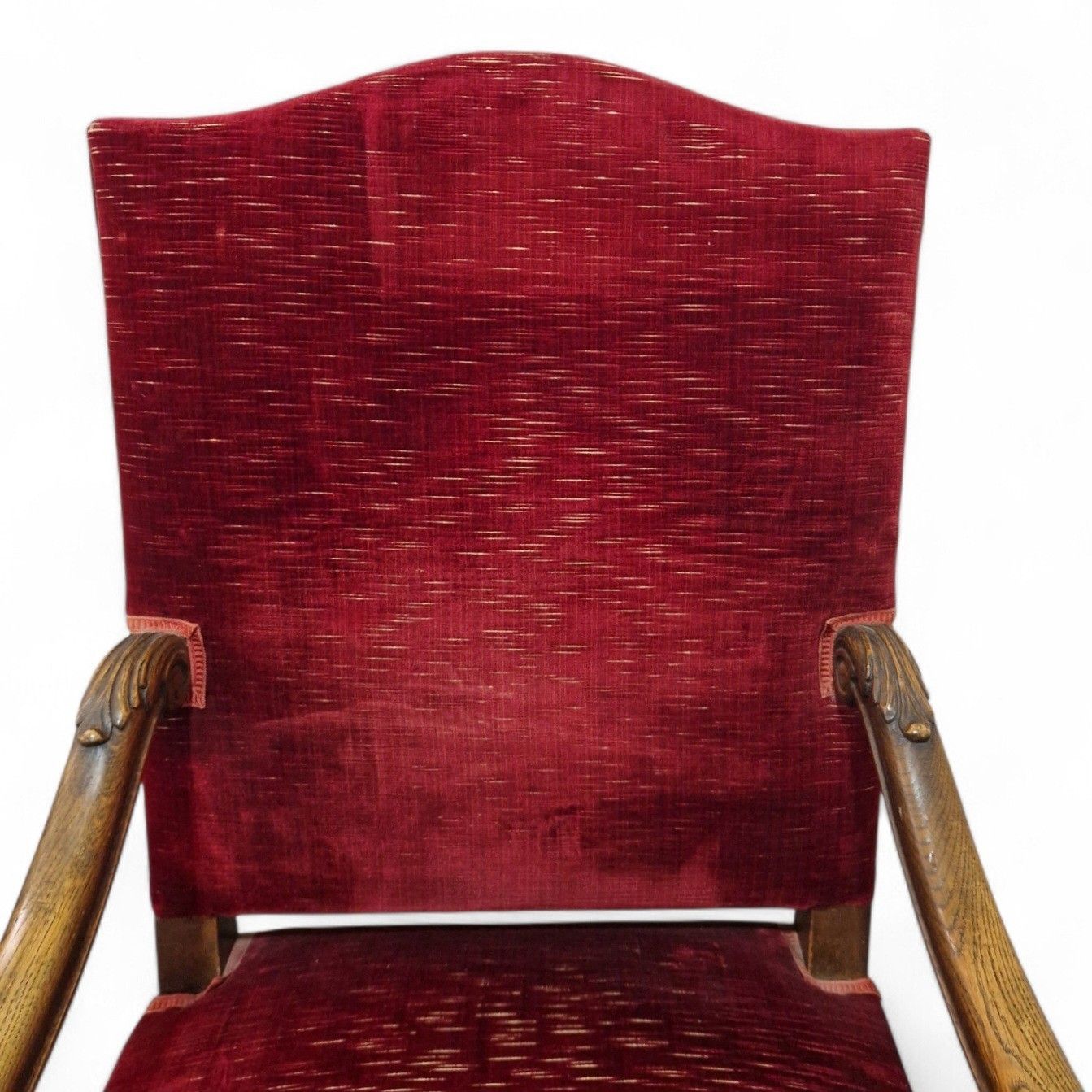 Antique Carved Wood Armchair Continental Throne Chair Red Velour Statement Oak photo vinterior