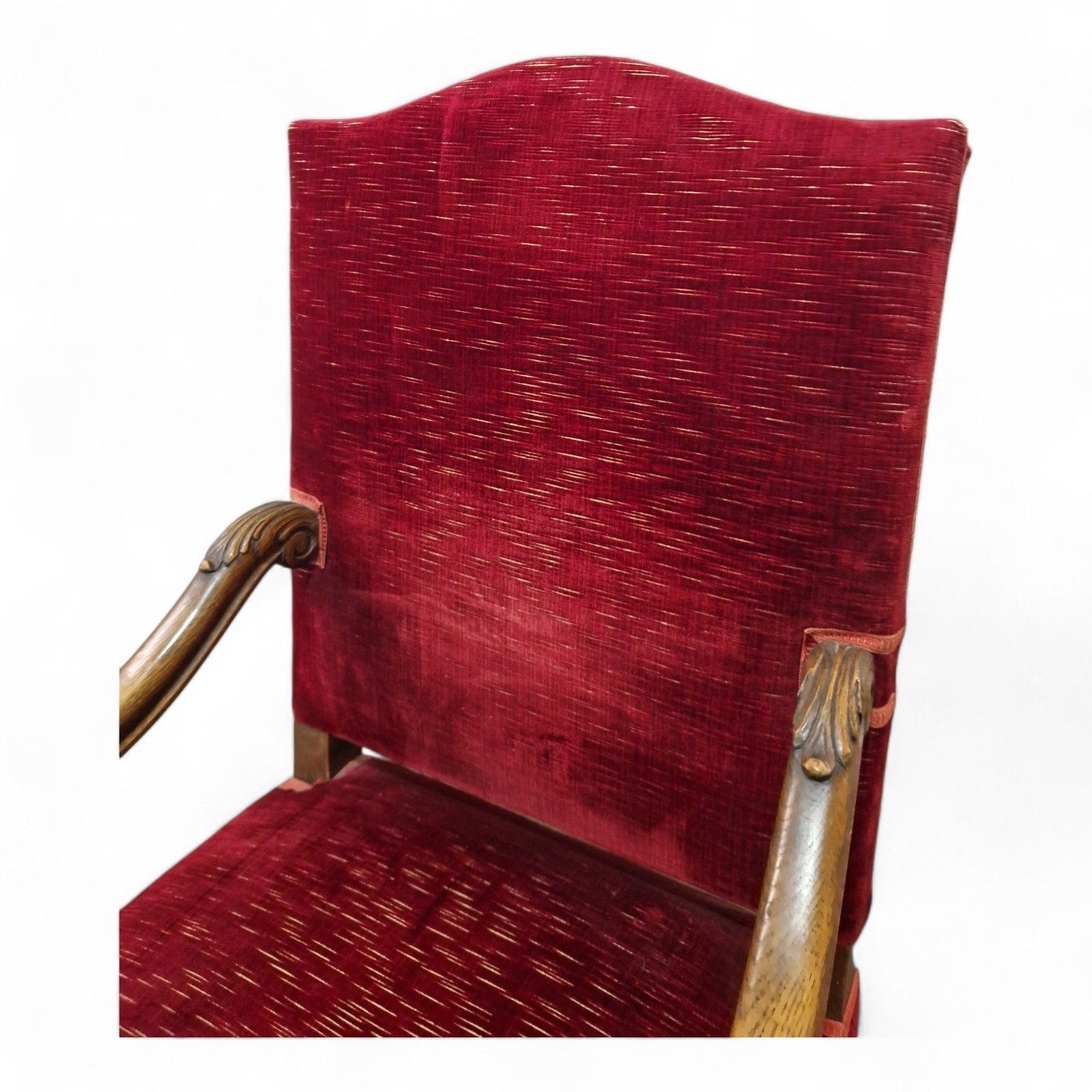 250.0 Antique Carved Wood Armchair Continental Throne Chair Red Velour Statement Oak photo