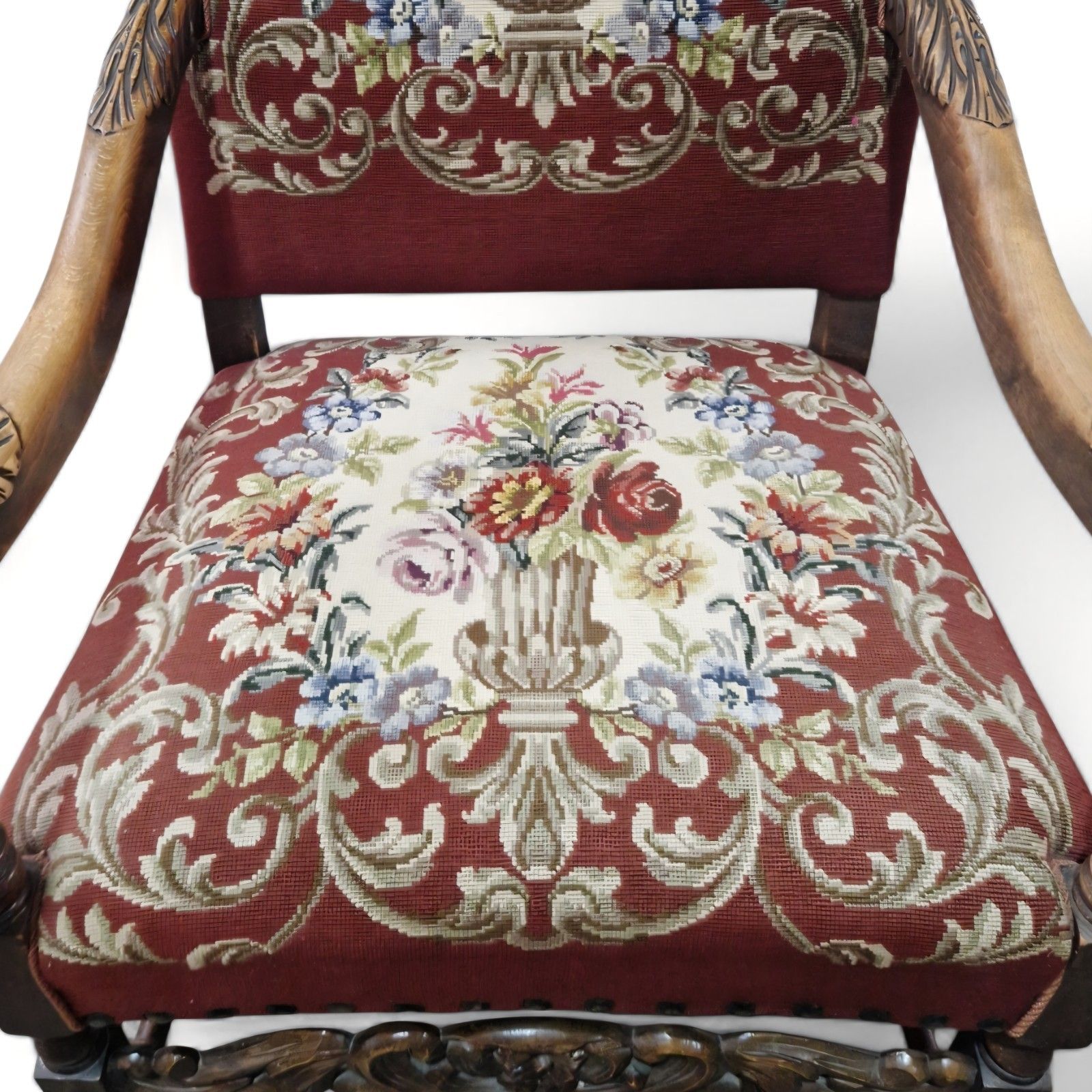 Antique Carved Wood Armchair Continental Oak Throne Chair Large Floral Statement photo 280.0