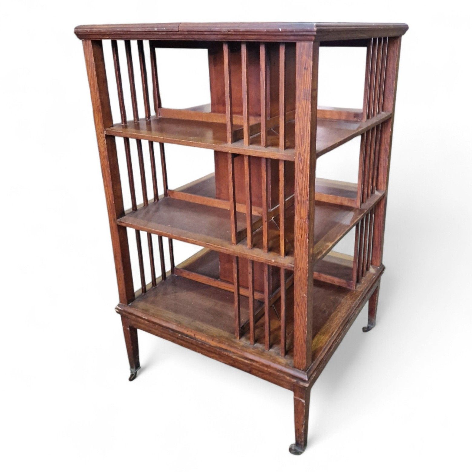 photo for sale Antique Victorian Oak Revolving Bookcase Large Rotating Library Stand Display