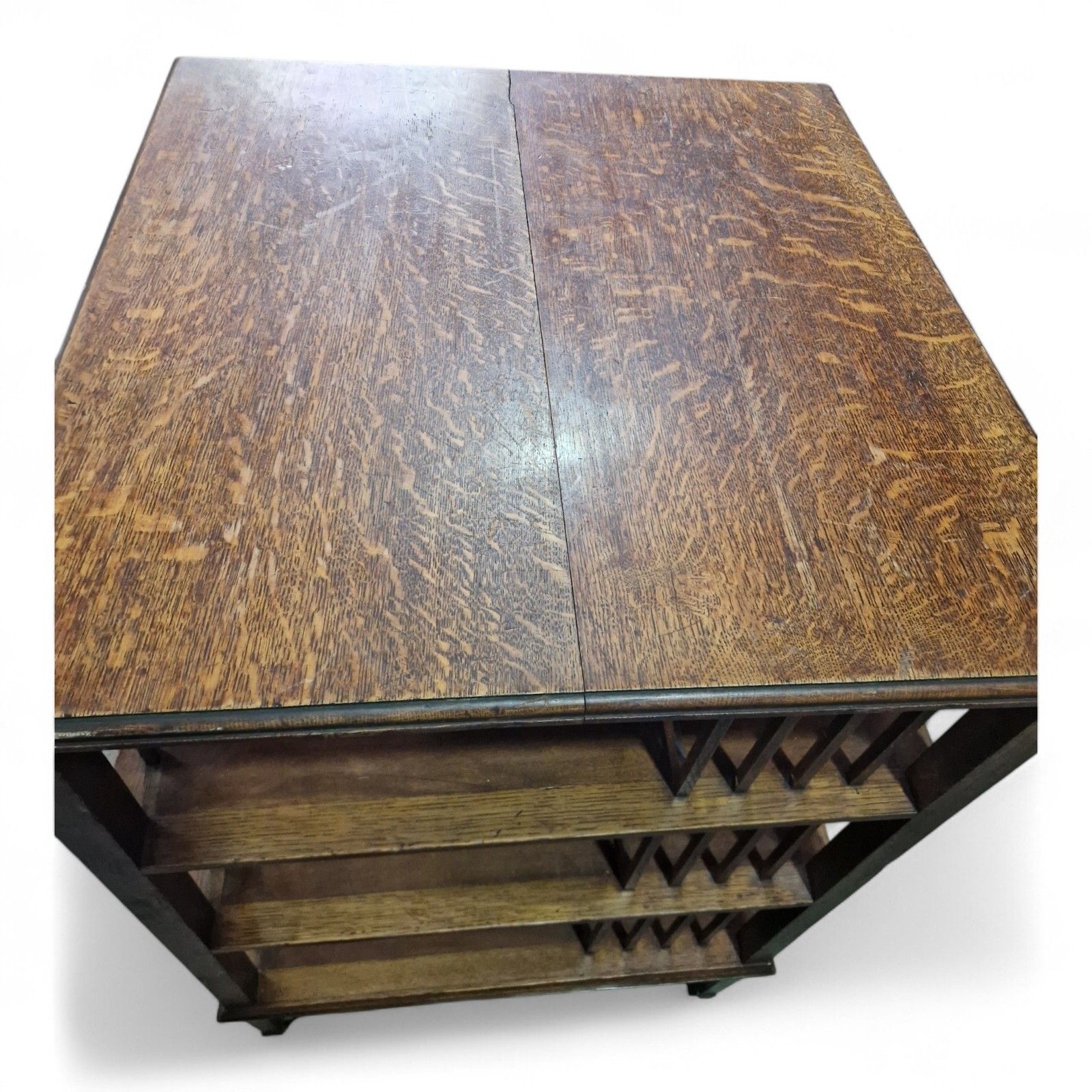 photo buy Antique Victorian Oak Revolving Bookcase Large Rotating Library Stand Display