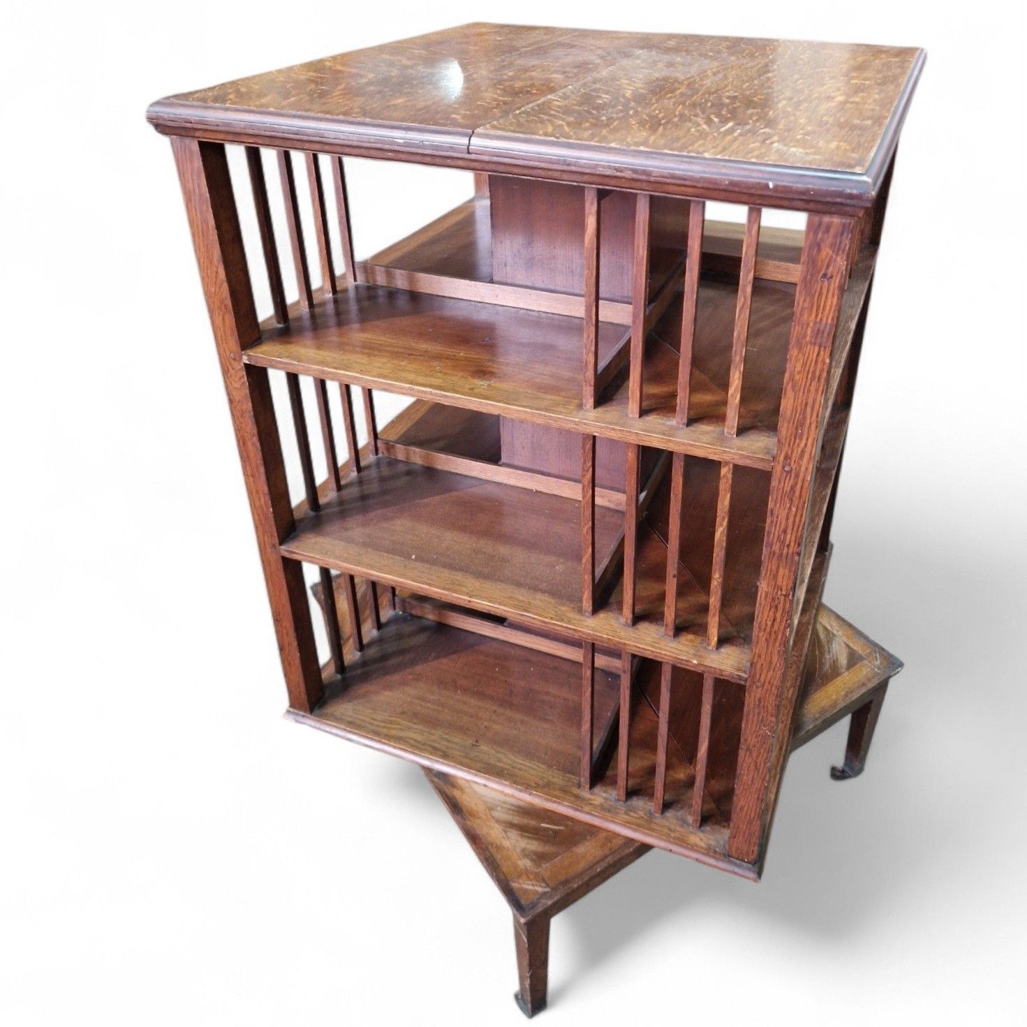 photo vintage Antique Victorian Oak Revolving Bookcase Large Rotating Library Stand Display