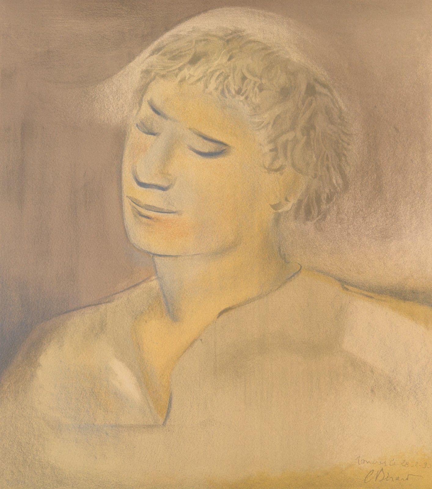 Christian Berard Lithograph Signed Portrait Of A Young Man 1968 Mourlot