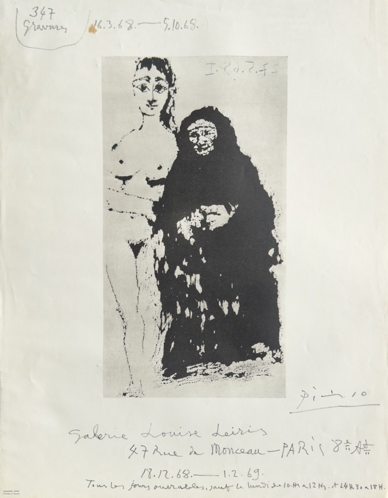 Pablo Picasso Poster Poster Poster Expo 1969 Galerie Louise Leiris Art Draeger