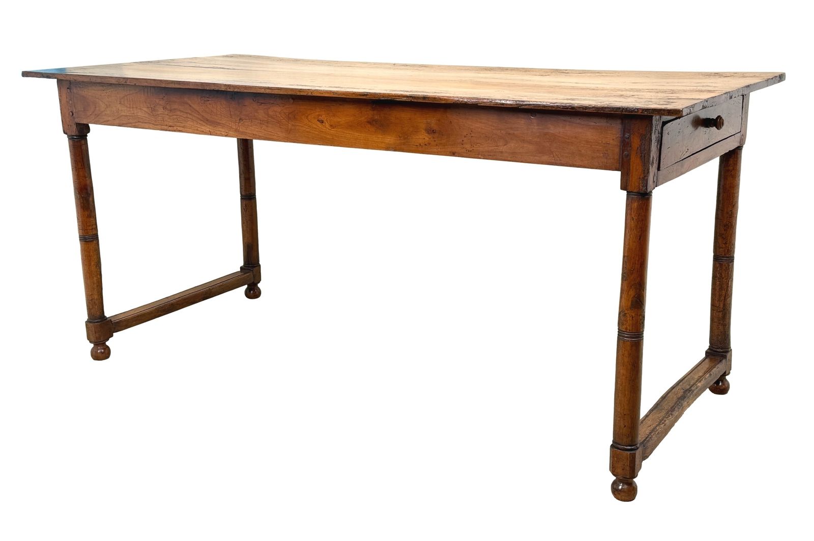 Table de ferme provinciale française en bois fruitier, de petite taille, XIXe siècle (France, vers 1850)