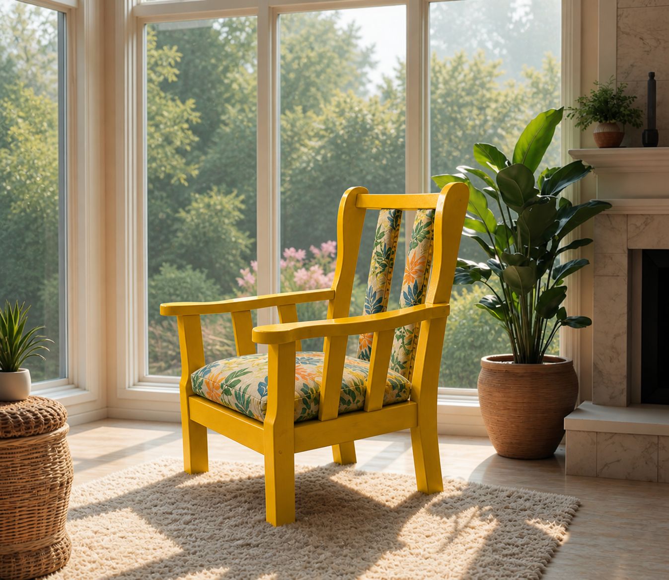 Wooden Armchair Renovated In Yellow Colors photo furniture